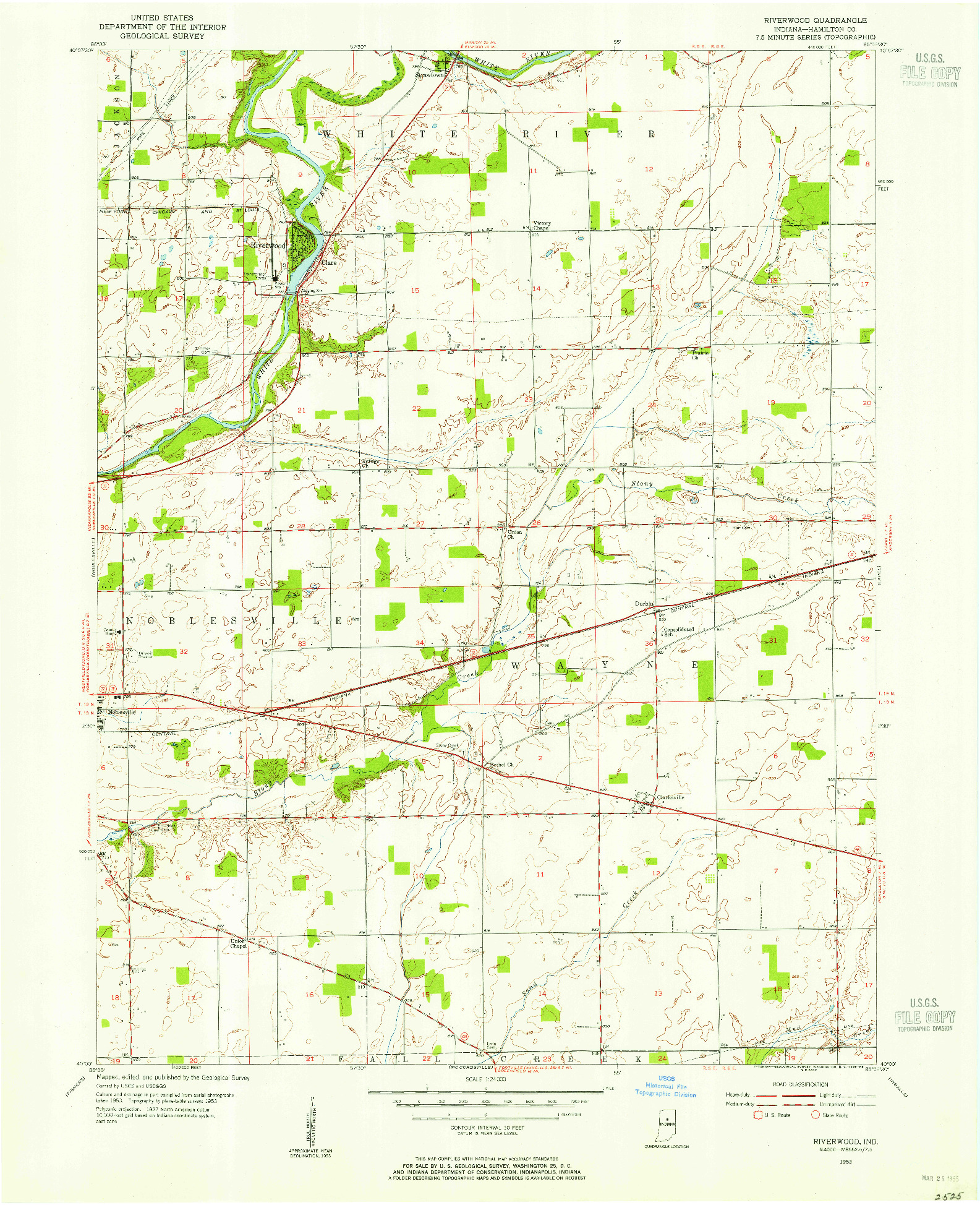 USGS 1:24000-SCALE QUADRANGLE FOR RIVERWOOD, IN 1953