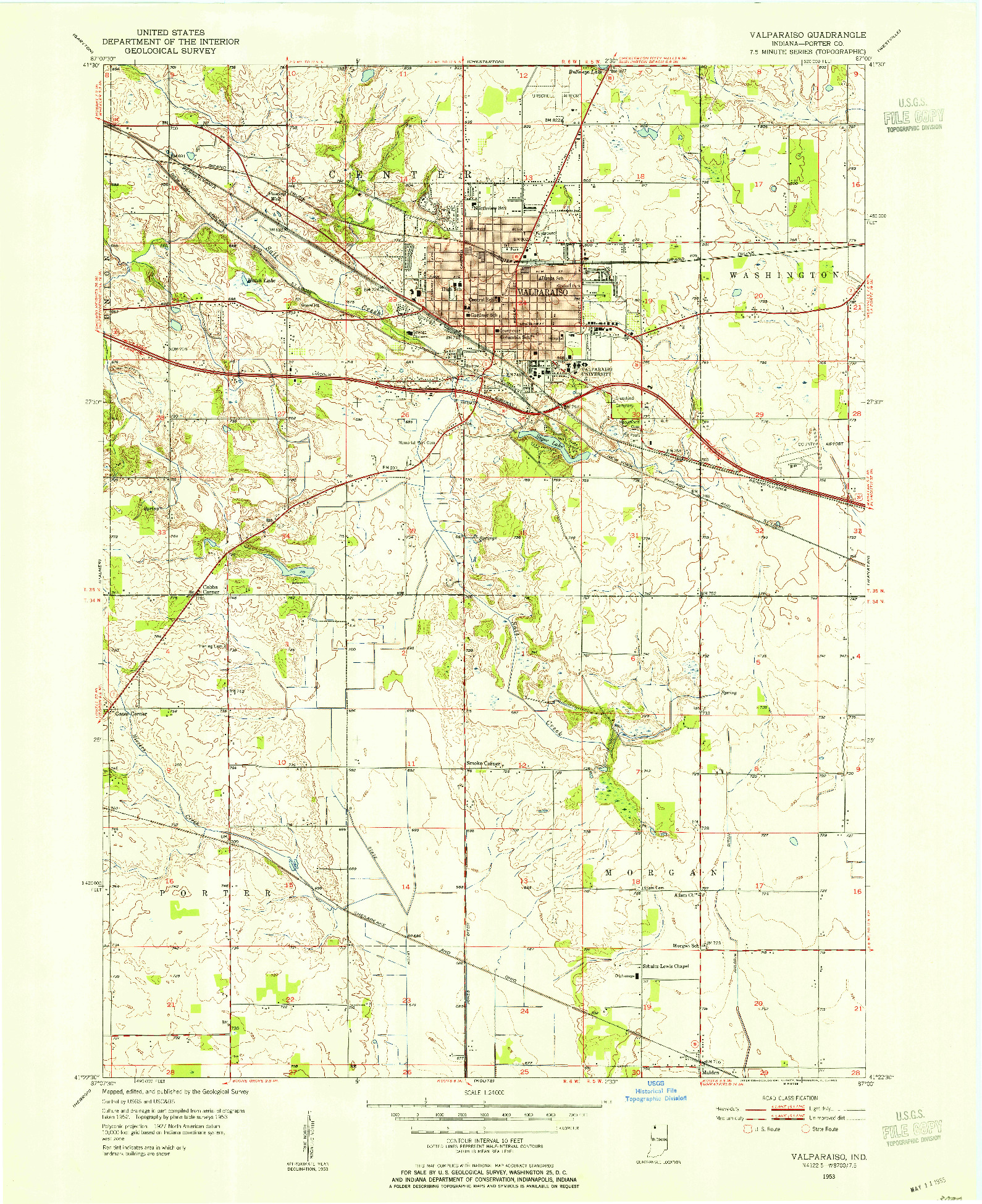 USGS 1:24000-SCALE QUADRANGLE FOR VALPARAISO, IN 1953