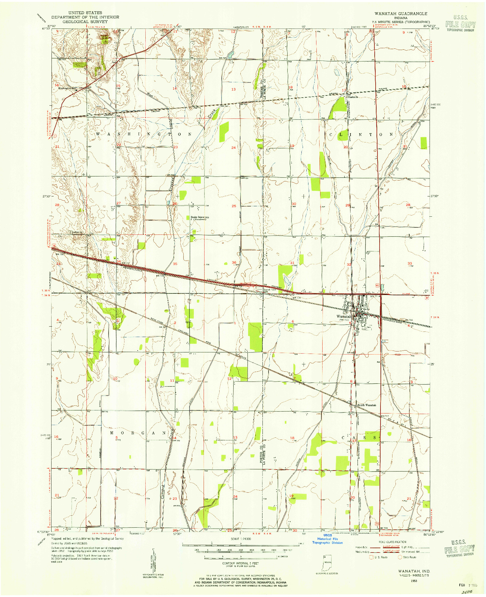 USGS 1:24000-SCALE QUADRANGLE FOR WANATAH, IN 1953