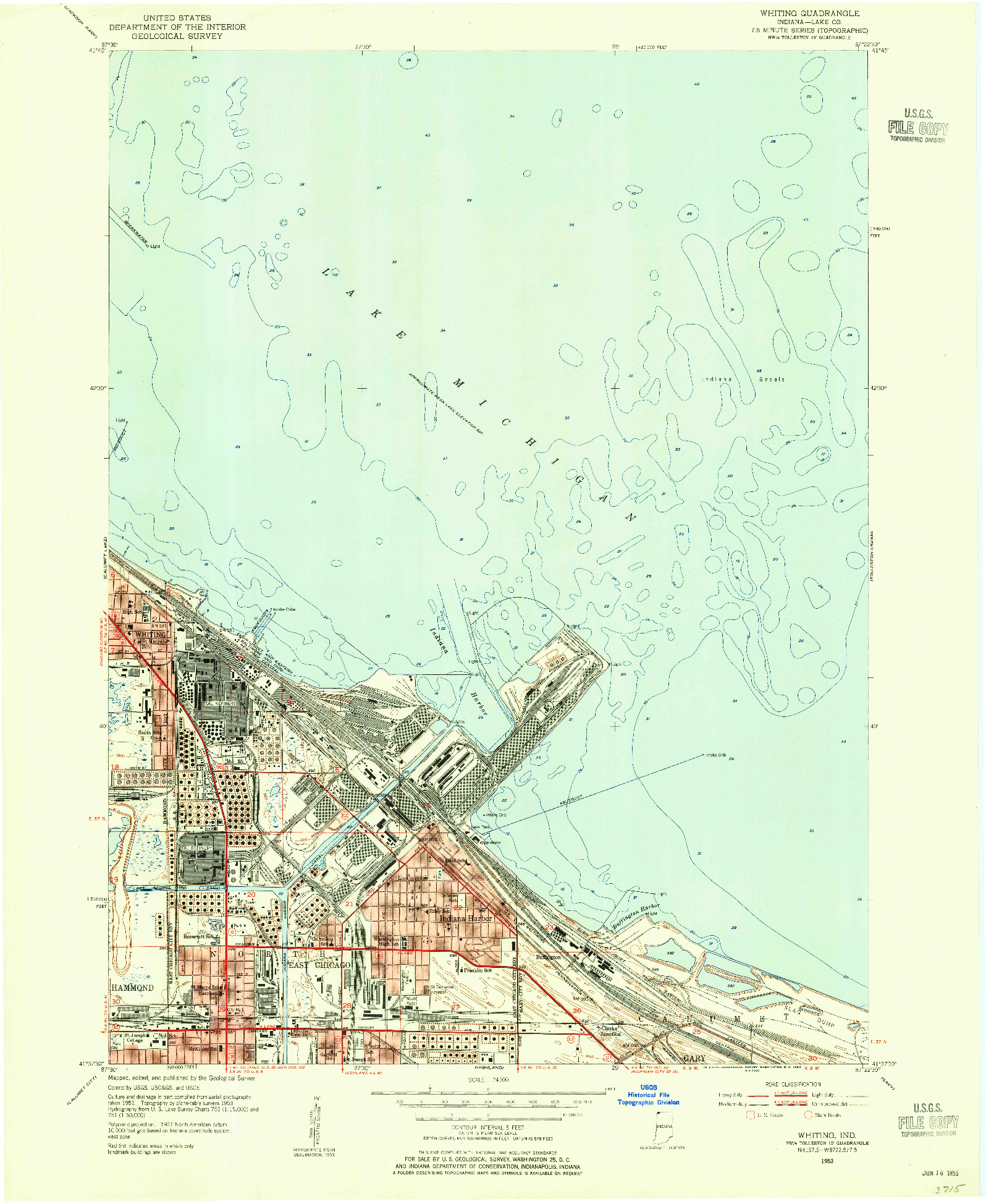 USGS 1:24000-SCALE QUADRANGLE FOR WHITING, IN 1953