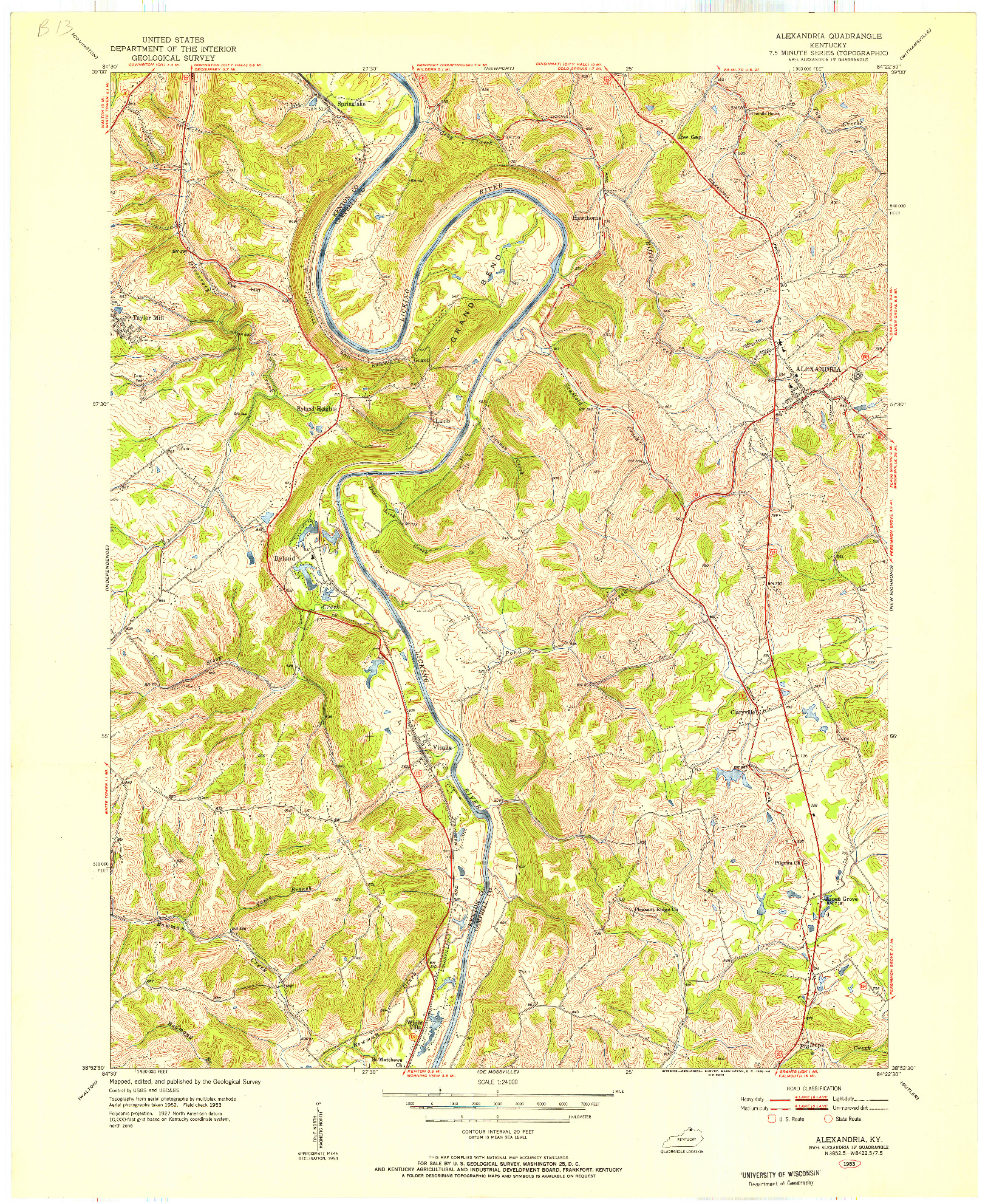 USGS 1:24000-SCALE QUADRANGLE FOR ALEXANDRIA, KY 1953