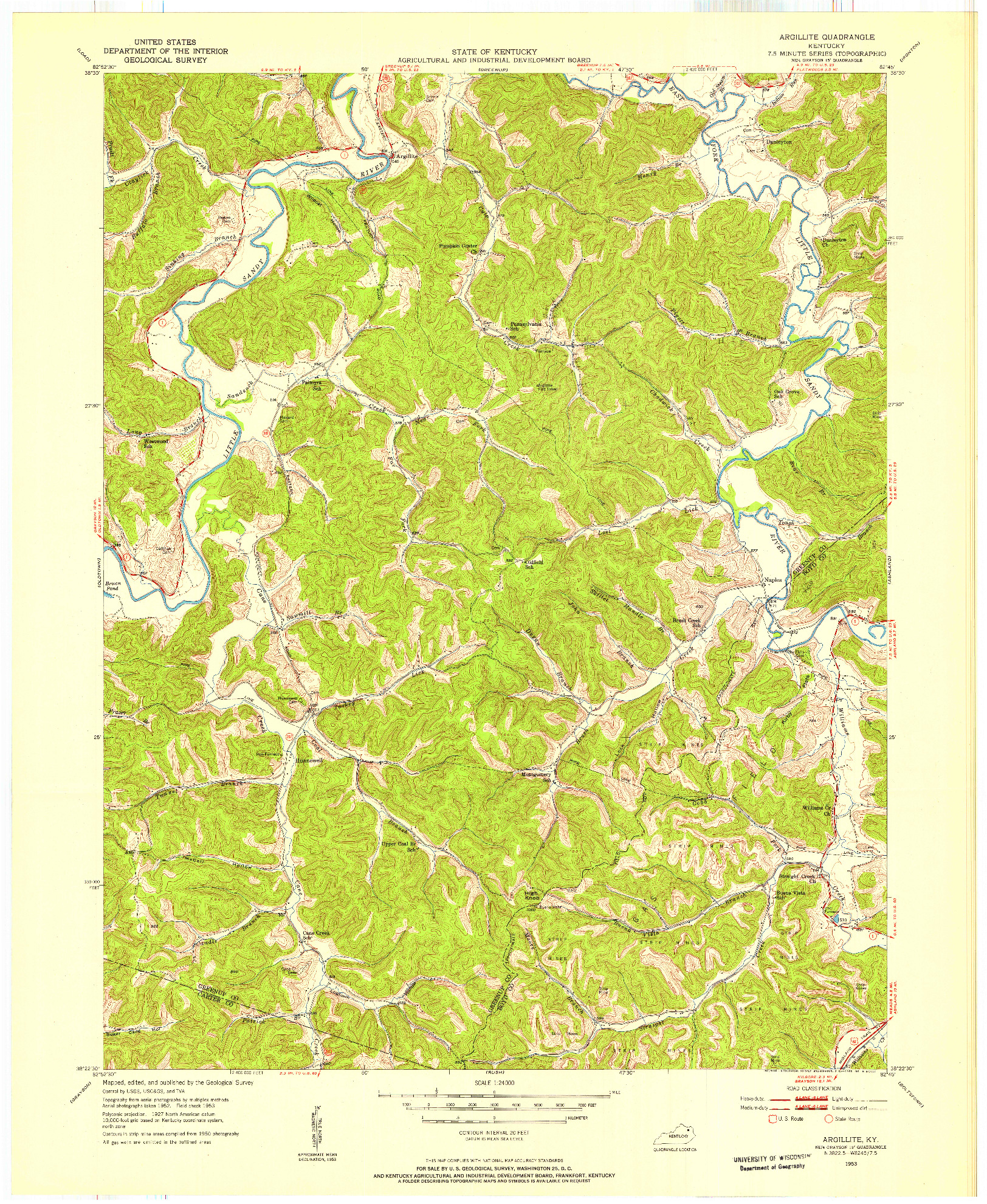 USGS 1:24000-SCALE QUADRANGLE FOR ARGILLITE, KY 1953
