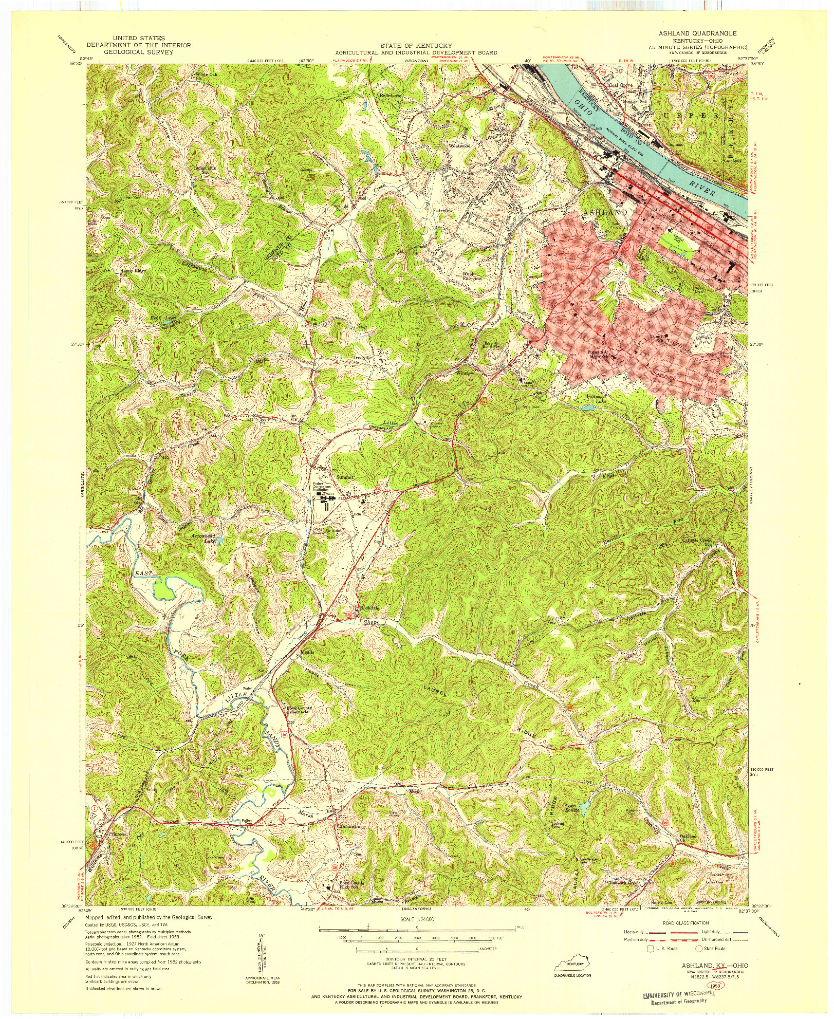 USGS 1:24000-SCALE QUADRANGLE FOR ASHLAND, KY 1953