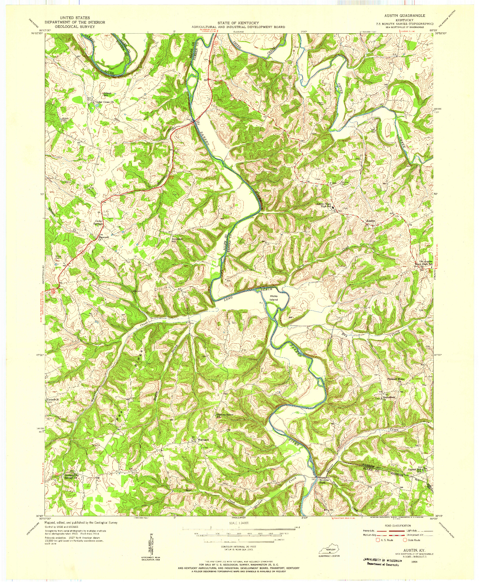 USGS 1:24000-SCALE QUADRANGLE FOR AUSTIN, KY 1954