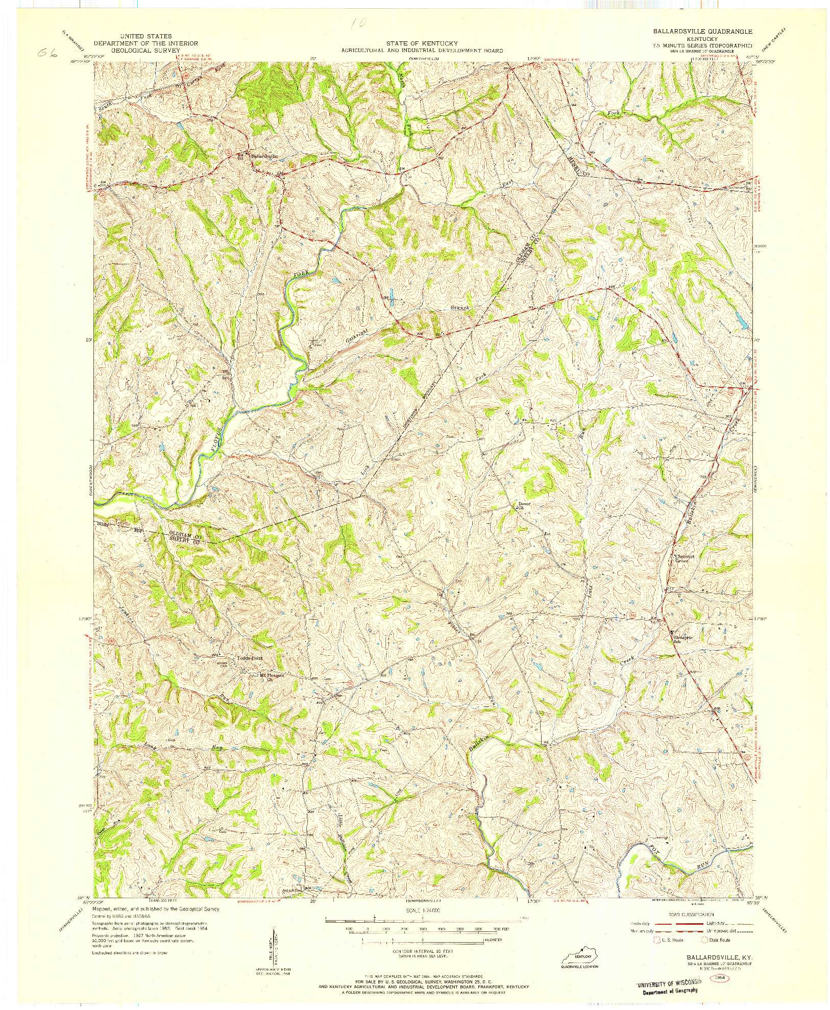USGS 1:24000-SCALE QUADRANGLE FOR BALLARDSVILLE, KY 1954