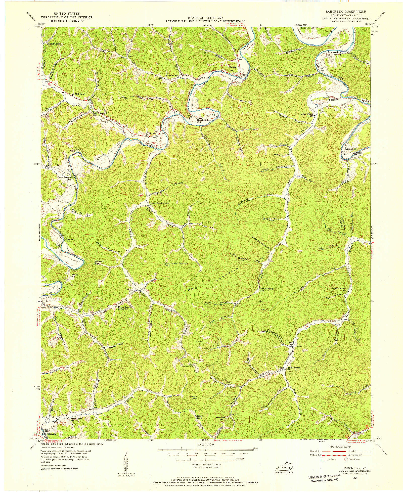 USGS 1:24000-SCALE QUADRANGLE FOR BARCREEK, KY 1954