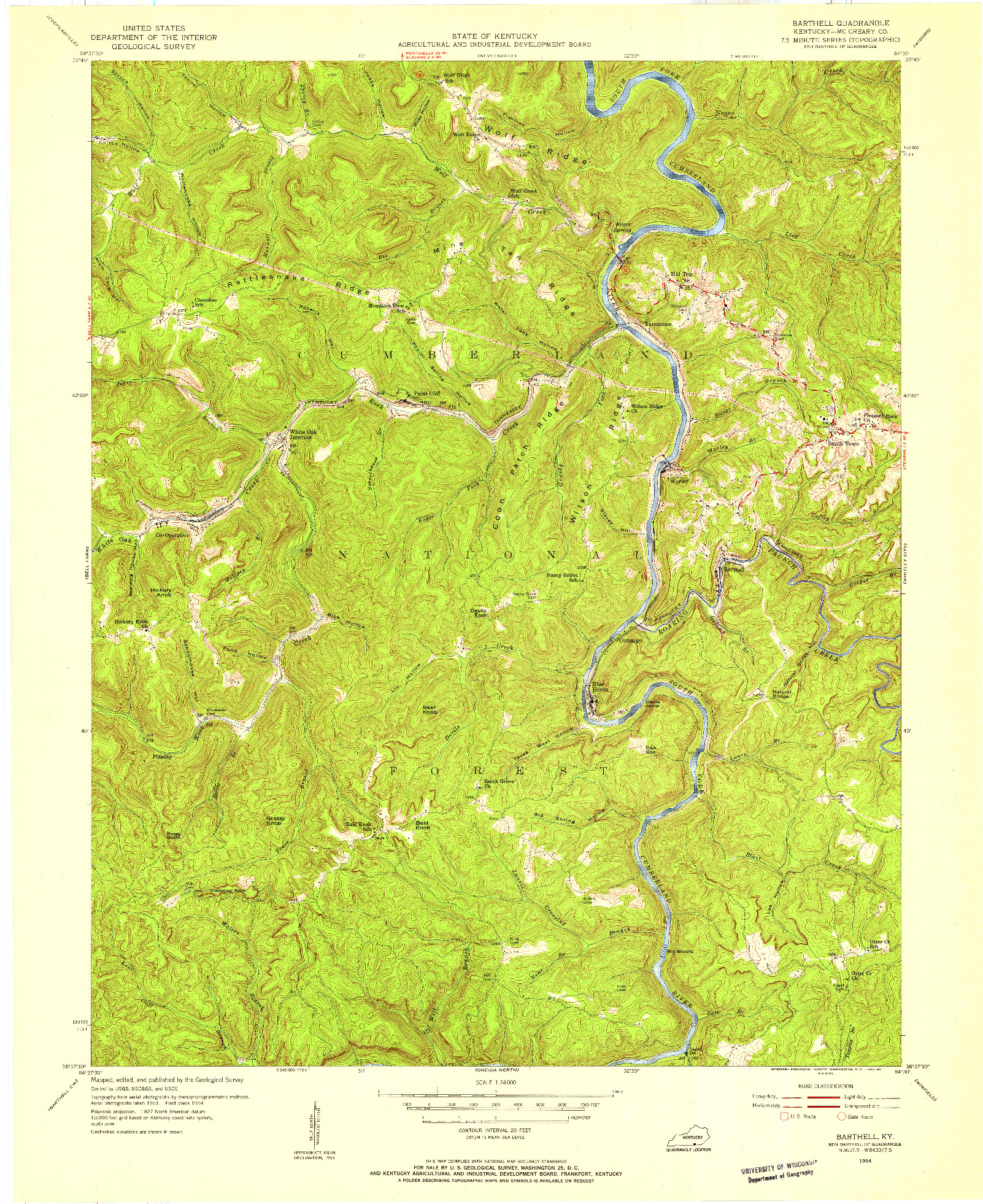 USGS 1:24000-SCALE QUADRANGLE FOR BARTHELL, KY 1954