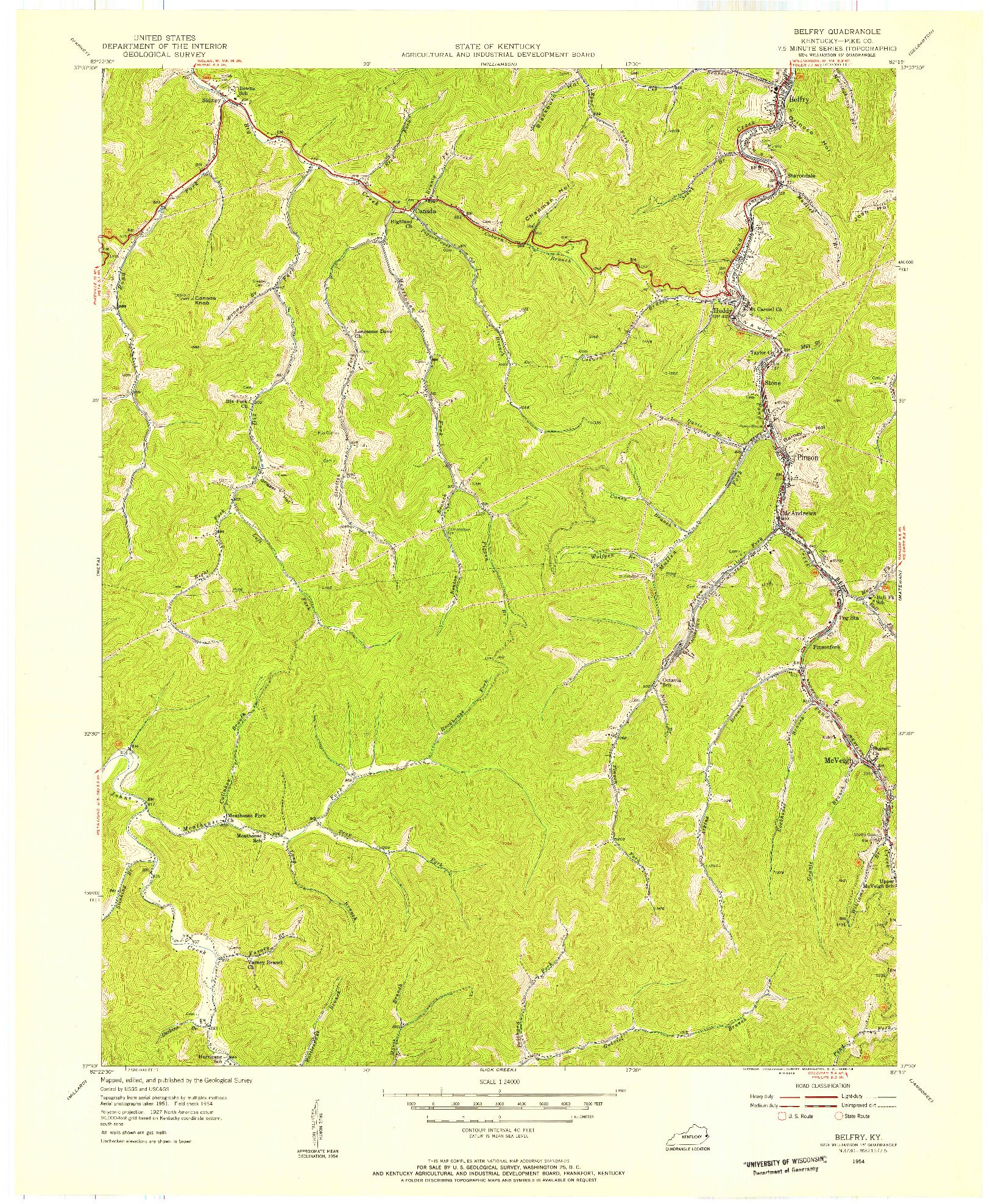 USGS 1:24000-SCALE QUADRANGLE FOR BELFRY, KY 1954