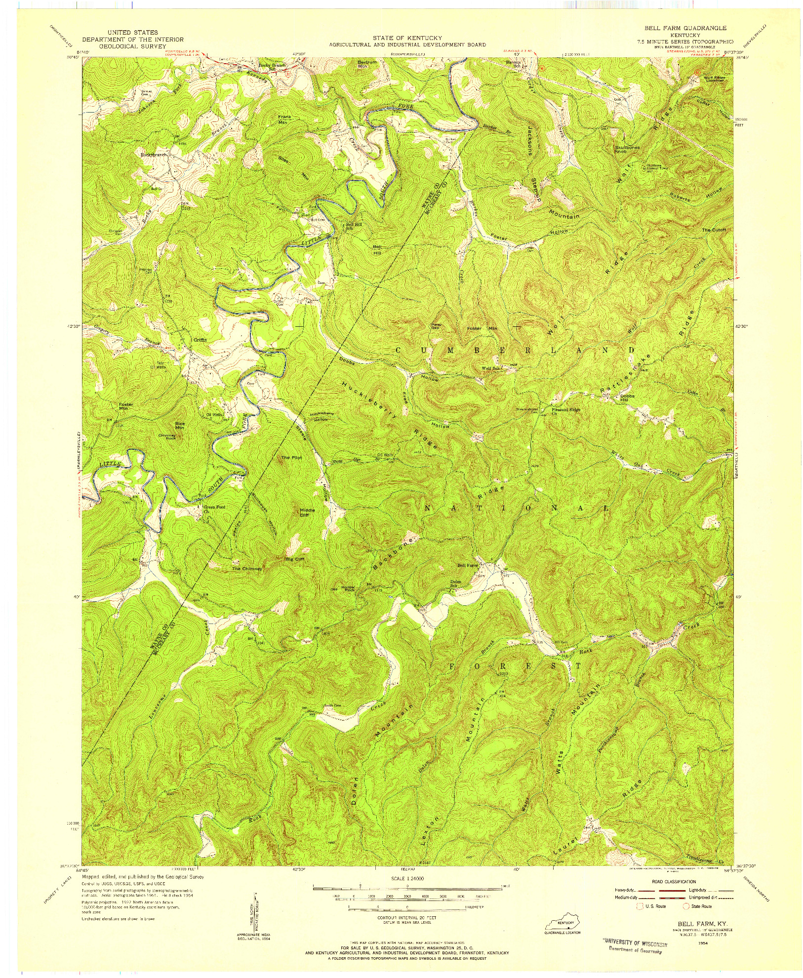 USGS 1:24000-SCALE QUADRANGLE FOR BELL FARM, KY 1954