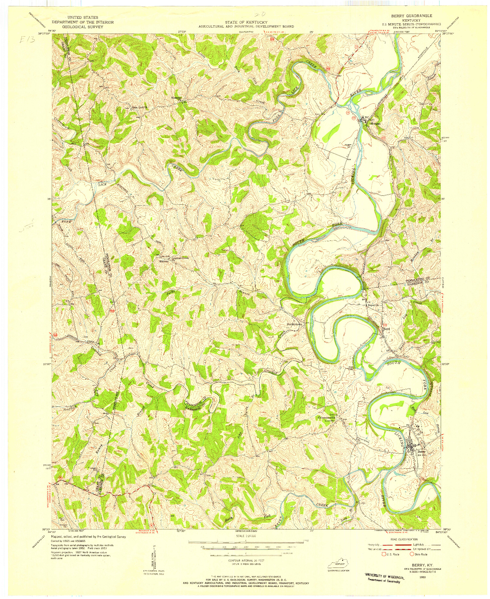 USGS 1:24000-SCALE QUADRANGLE FOR BERRY, KY 1953