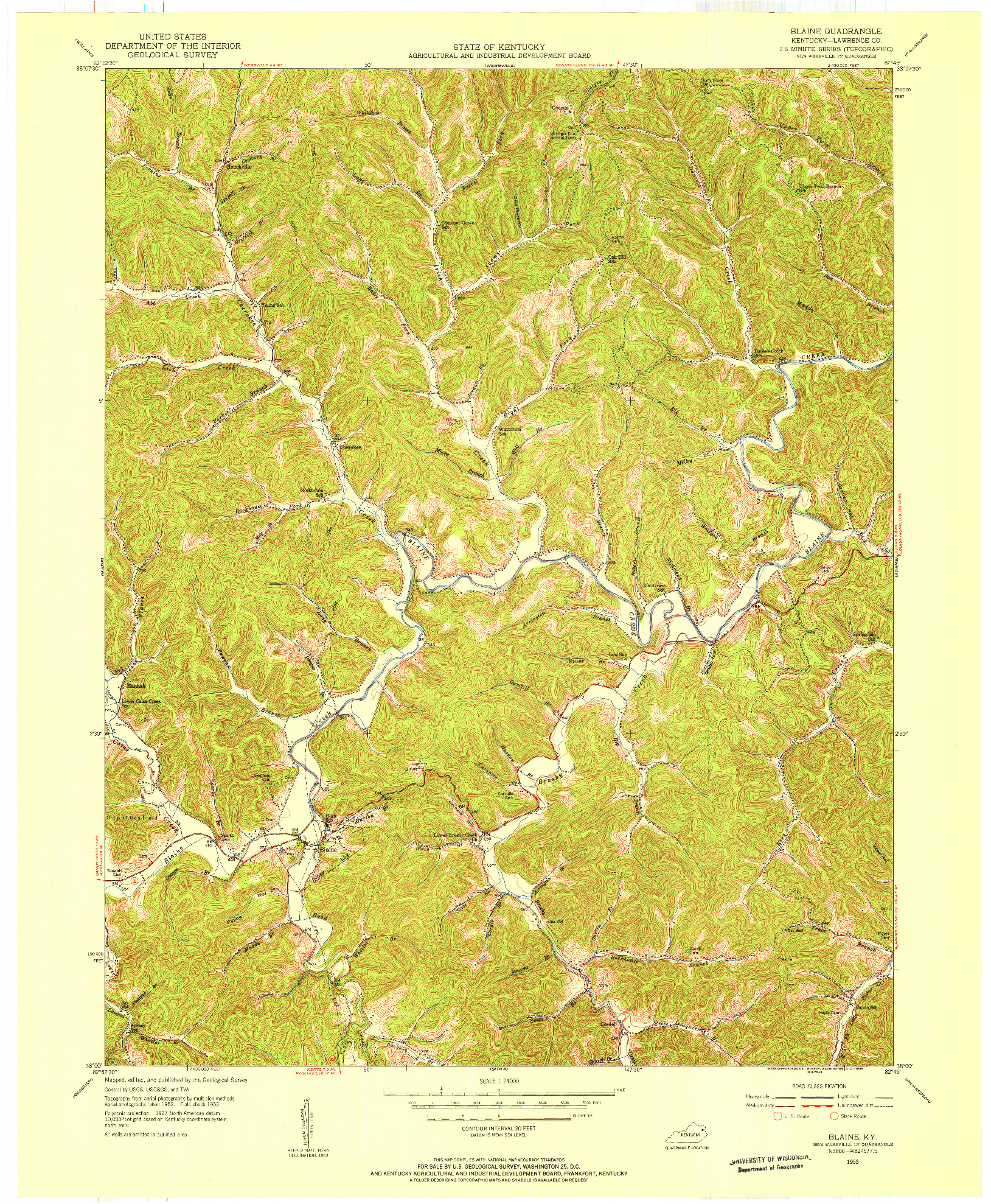 USGS 1:24000-SCALE QUADRANGLE FOR BLAINE, KY 1953