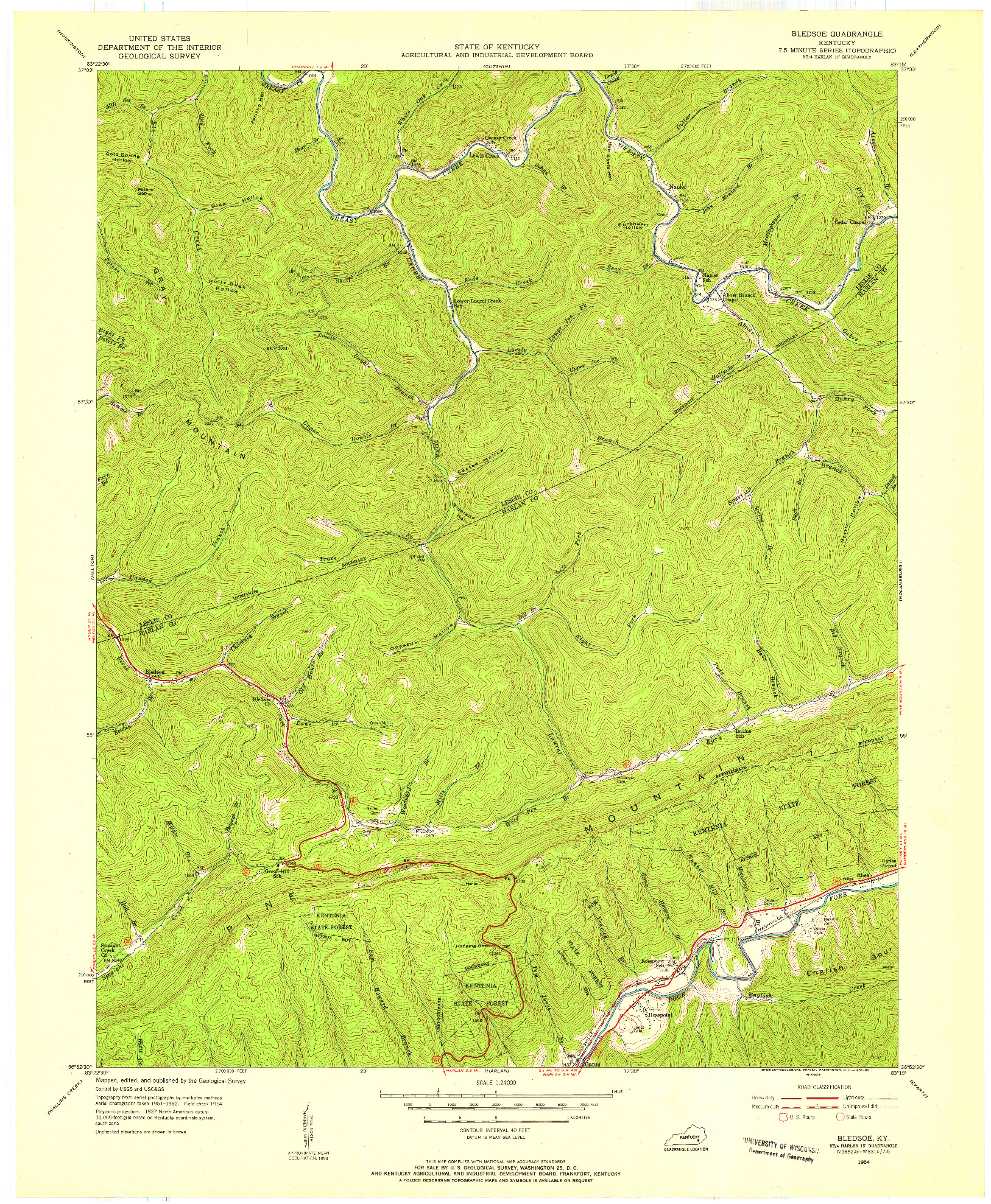 USGS 1:24000-SCALE QUADRANGLE FOR BLEDSOE, KY 1954