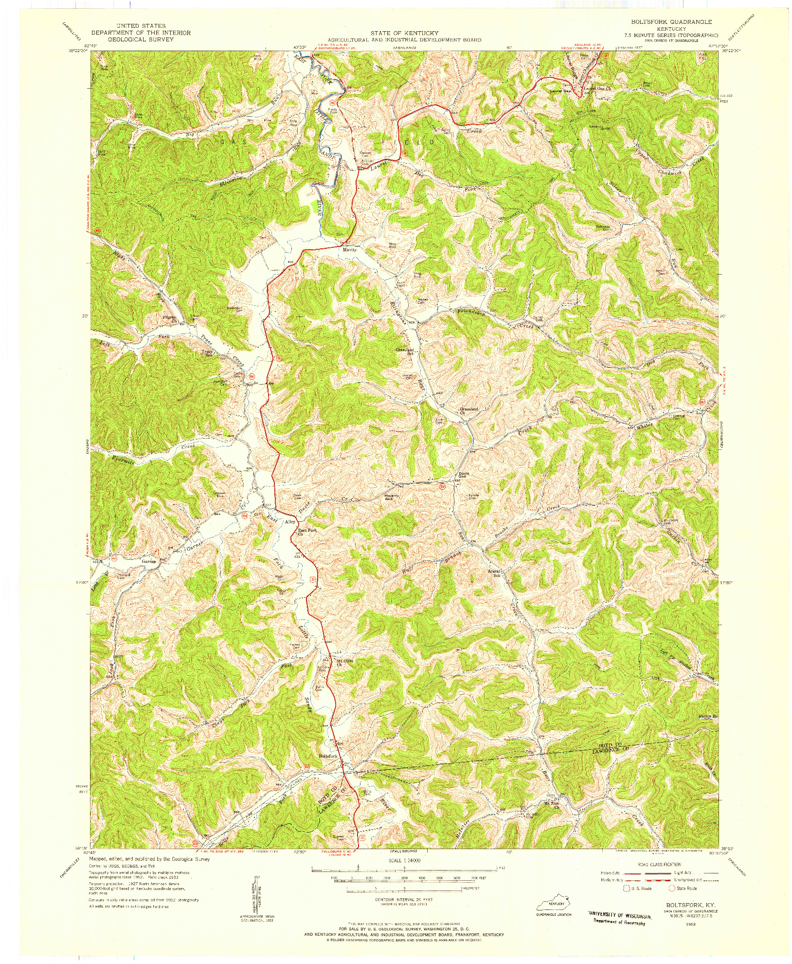USGS 1:24000-SCALE QUADRANGLE FOR BOLTSFORK, KY 1953