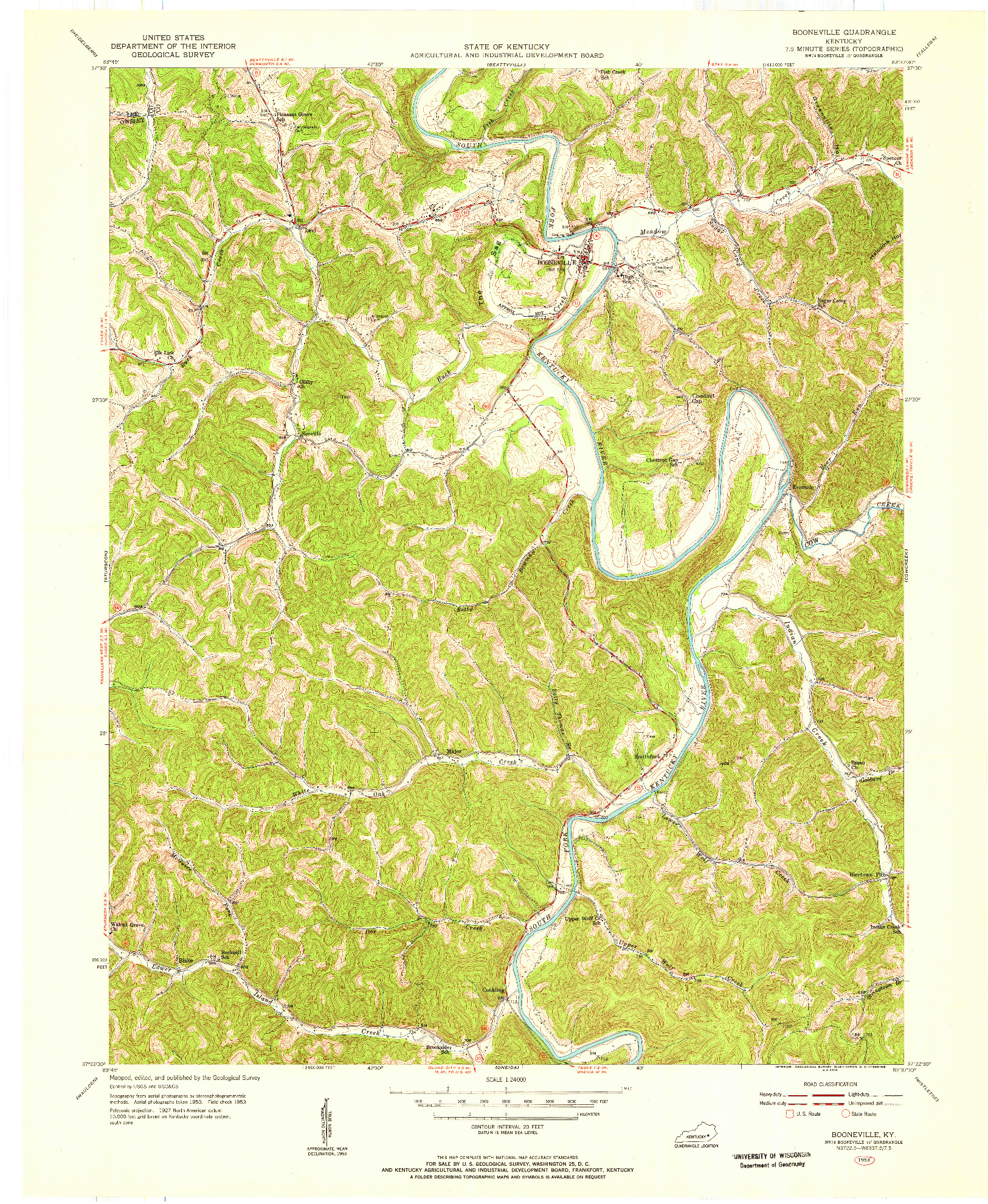 USGS 1:24000-SCALE QUADRANGLE FOR BOONEVILLE, KY 1953