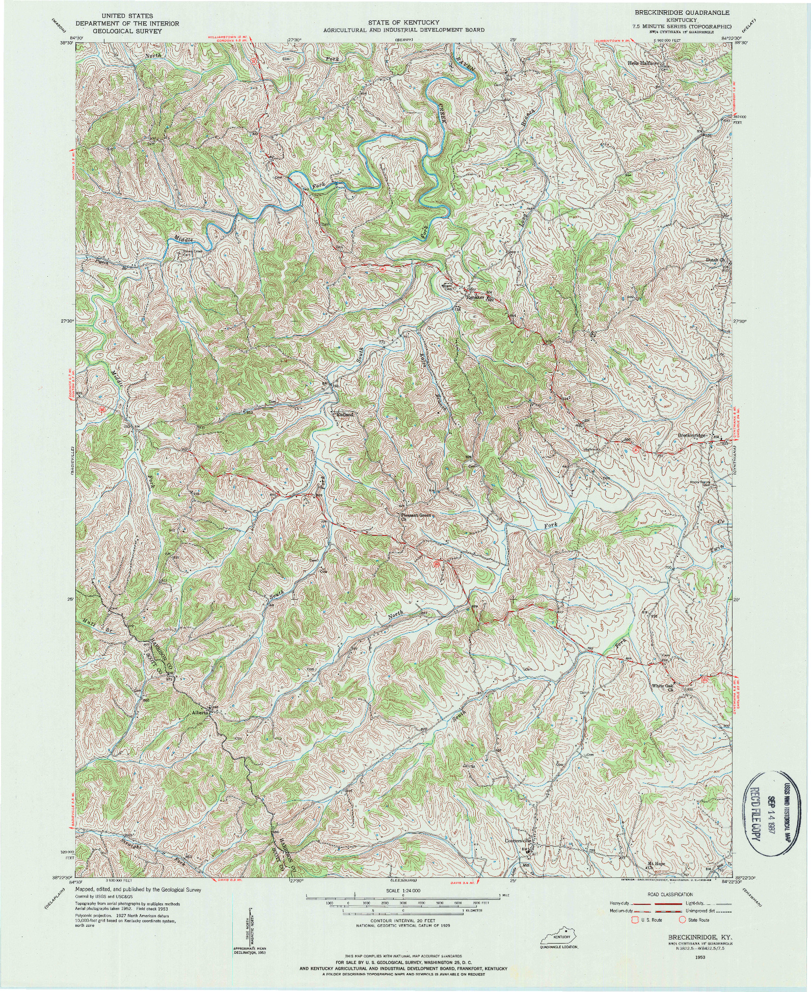 USGS 1:24000-SCALE QUADRANGLE FOR BRECKINRIDGE, KY 1953