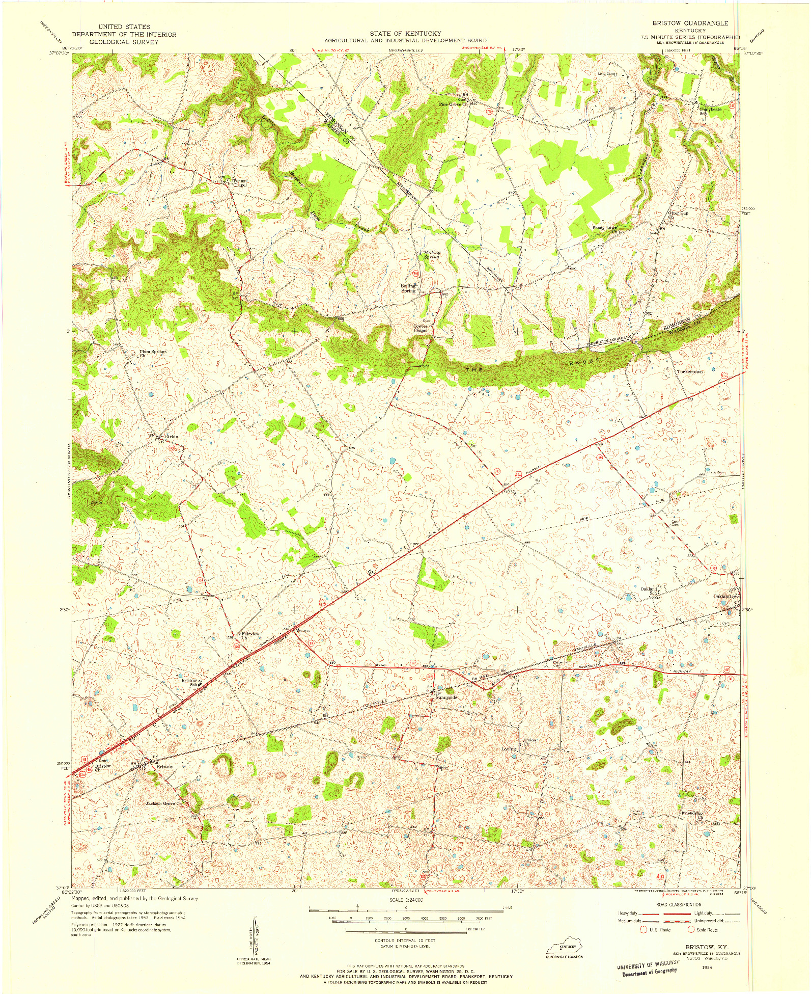 USGS 1:24000-SCALE QUADRANGLE FOR BRISTOW, KY 1954