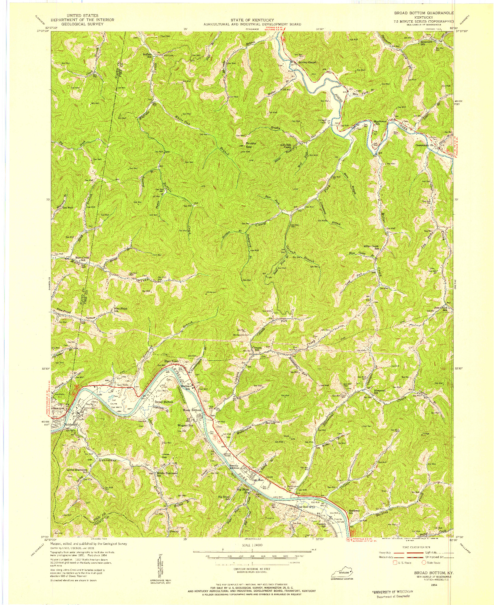 USGS 1:24000-SCALE QUADRANGLE FOR BROAD BOTTOM, KY 1954