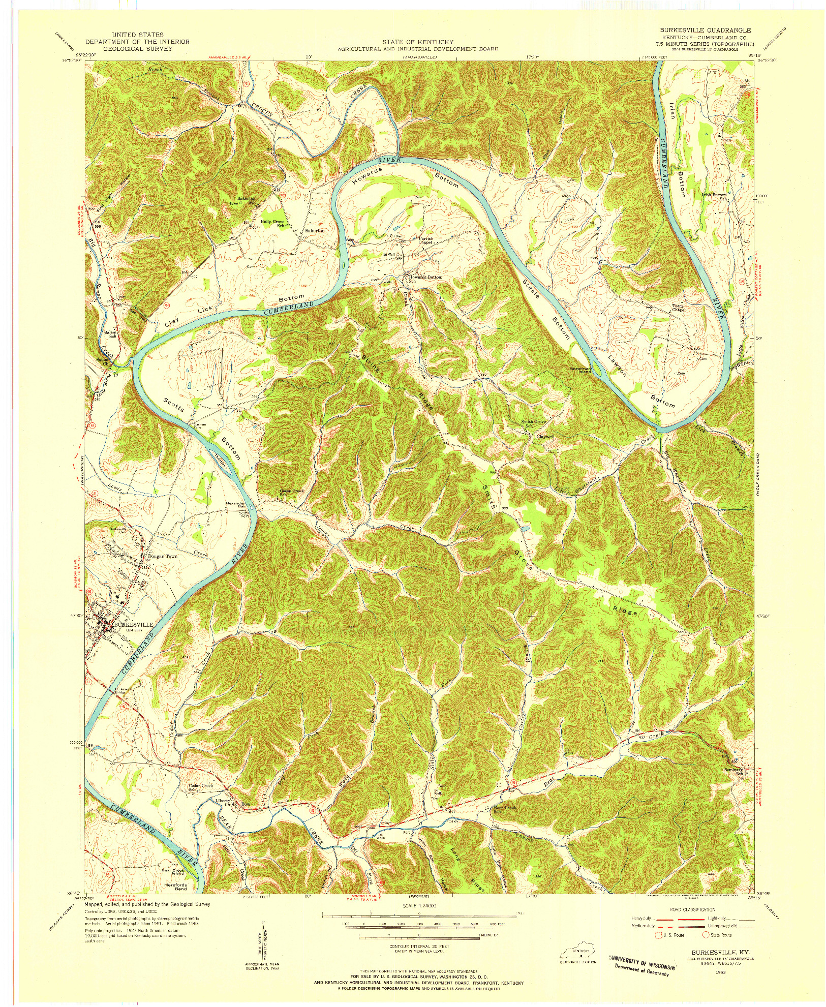 USGS 1:24000-SCALE QUADRANGLE FOR BURKESVILLE, KY 1953