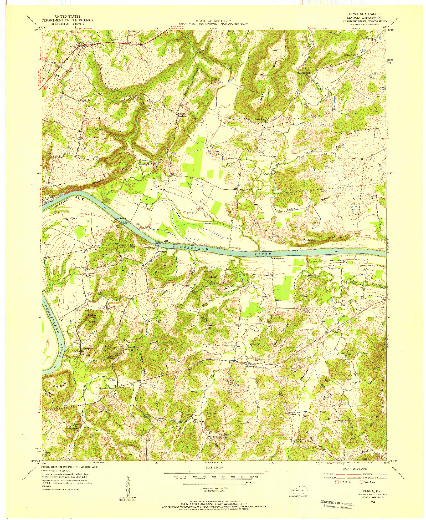 USGS 1:24000-SCALE QUADRANGLE FOR BURNA, KY 1954