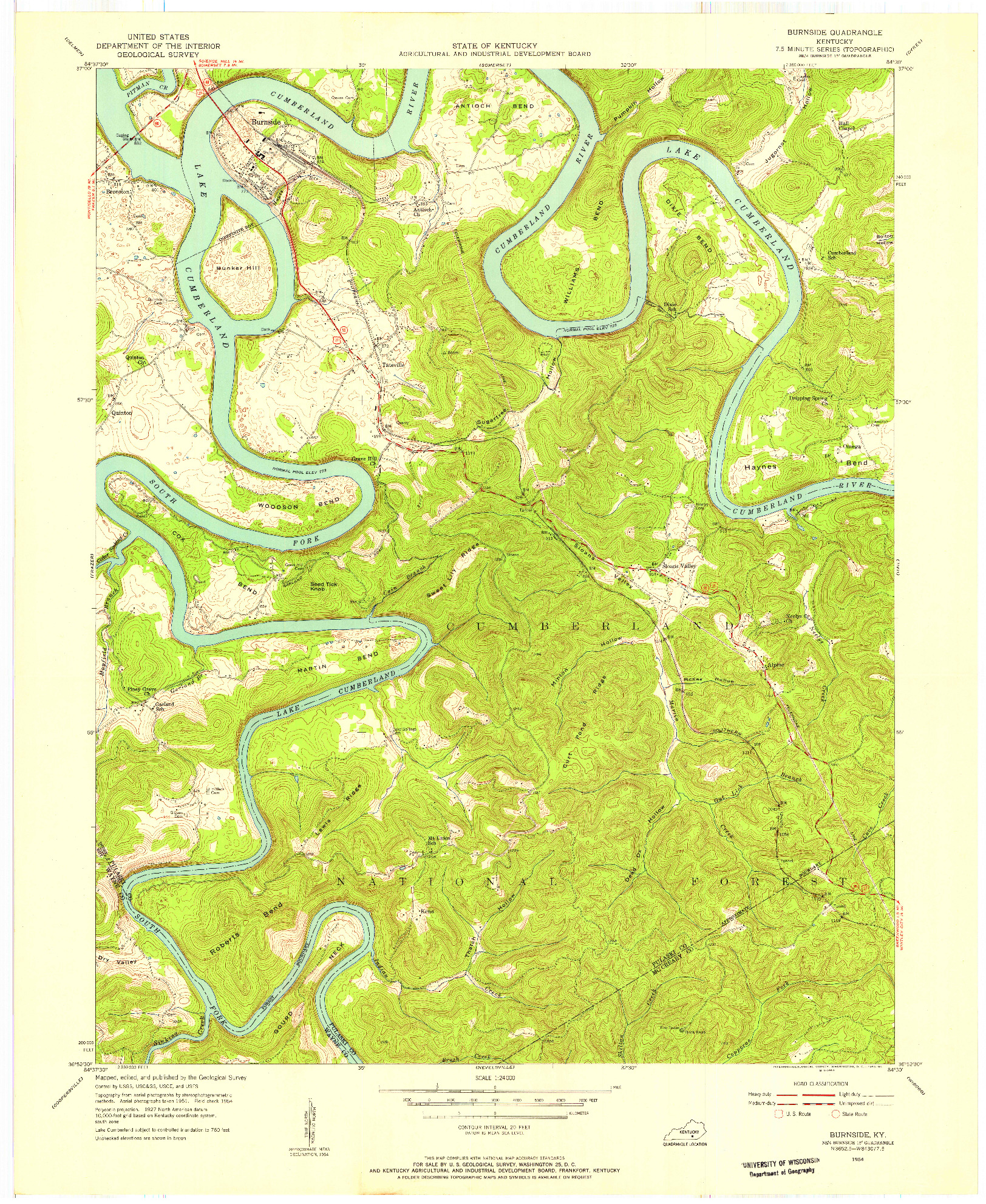 USGS 1:24000-SCALE QUADRANGLE FOR BURNSIDE, KY 1954
