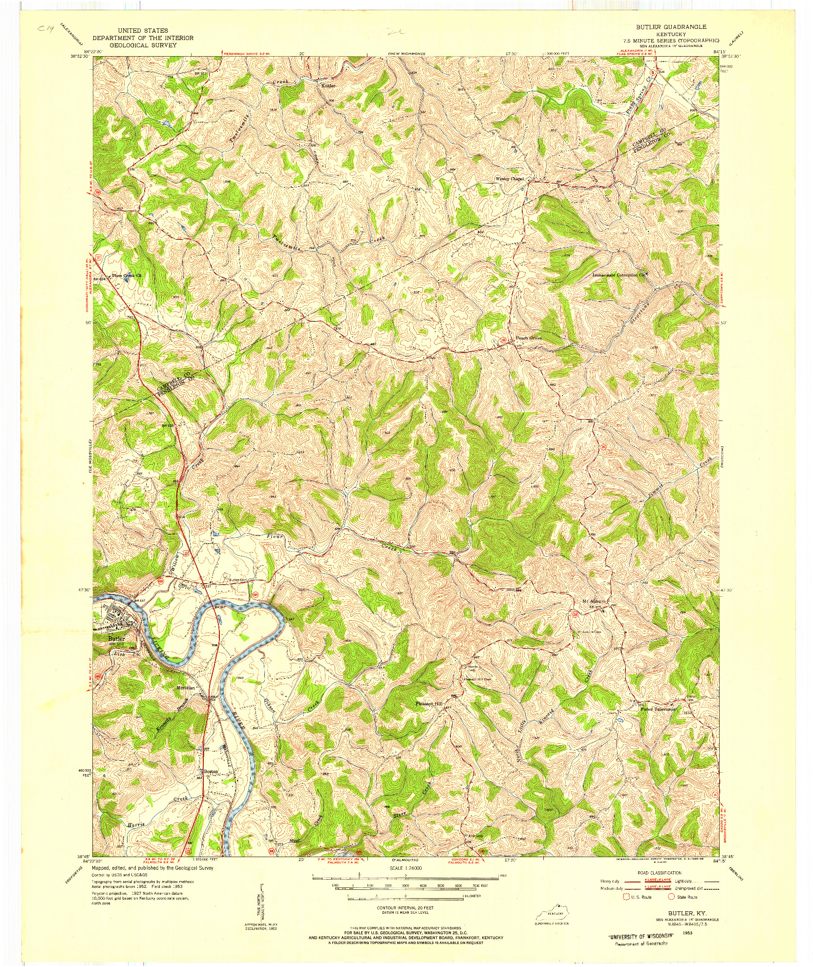 USGS 1:24000-SCALE QUADRANGLE FOR BUTLER, KY 1953