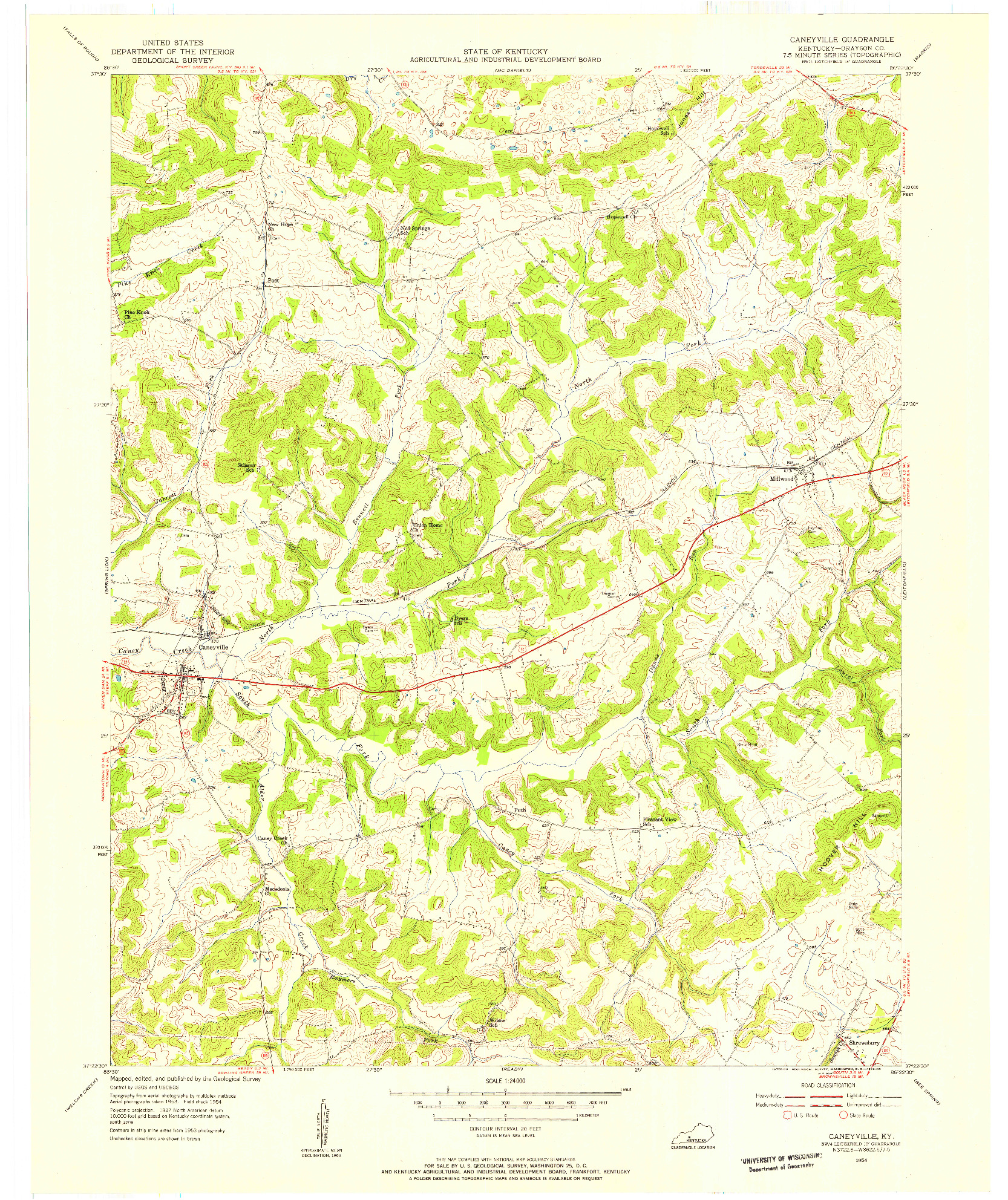 USGS 1:24000-SCALE QUADRANGLE FOR CANEYVILLE, KY 1954