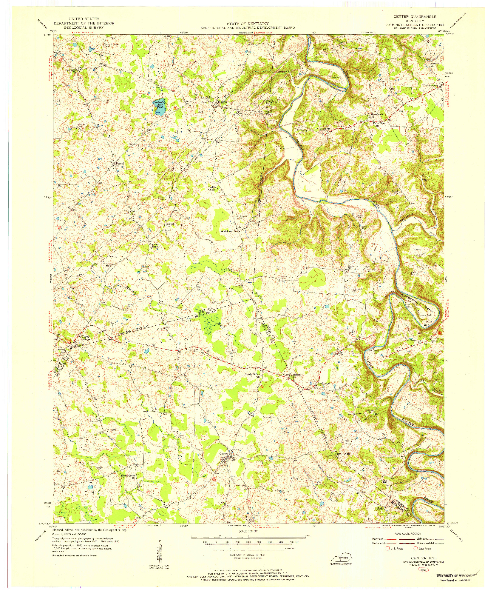 USGS 1:24000-SCALE QUADRANGLE FOR CENTER, KY 1953