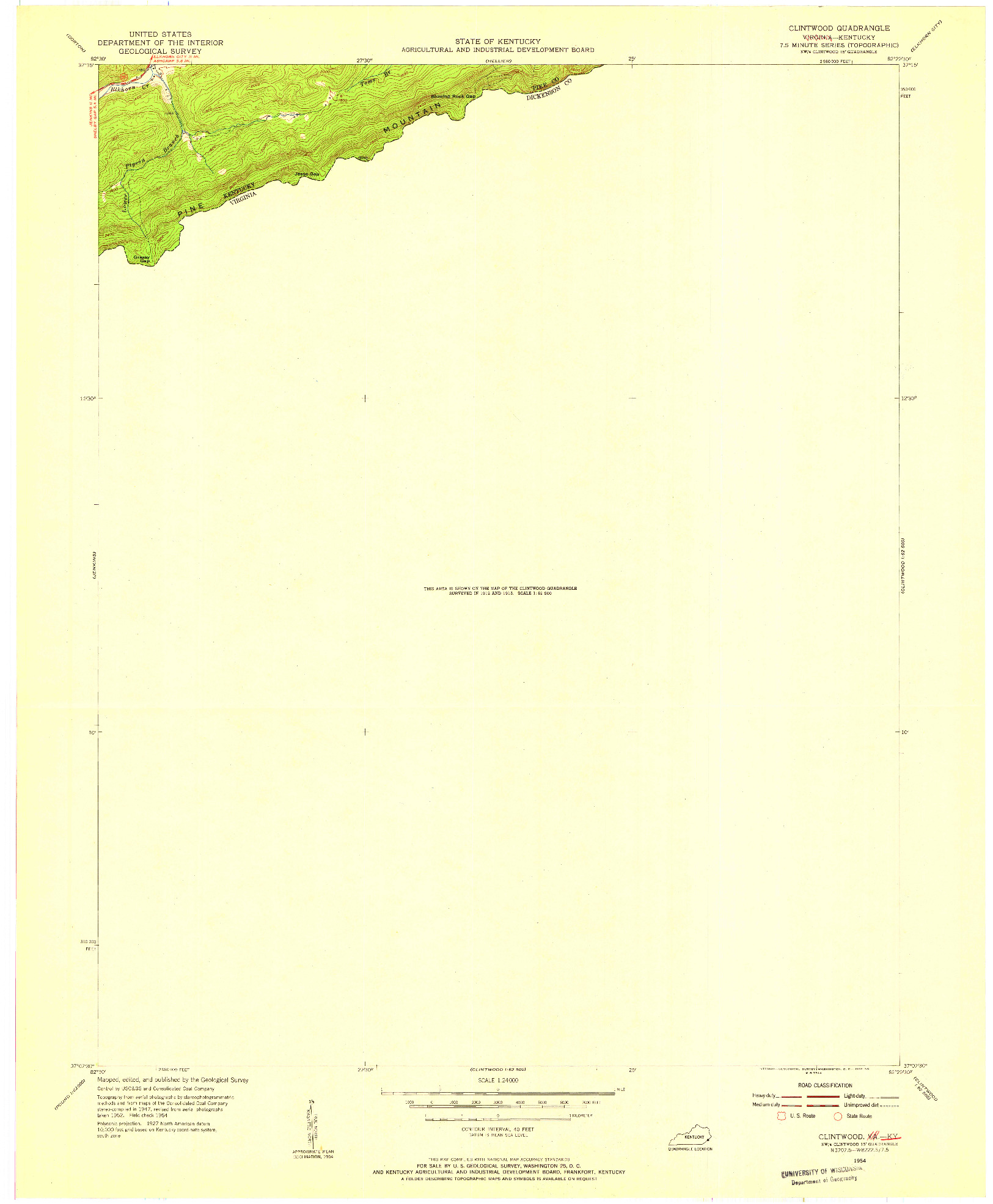 USGS 1:24000-SCALE QUADRANGLE FOR CLINTWOOD, KY 1954