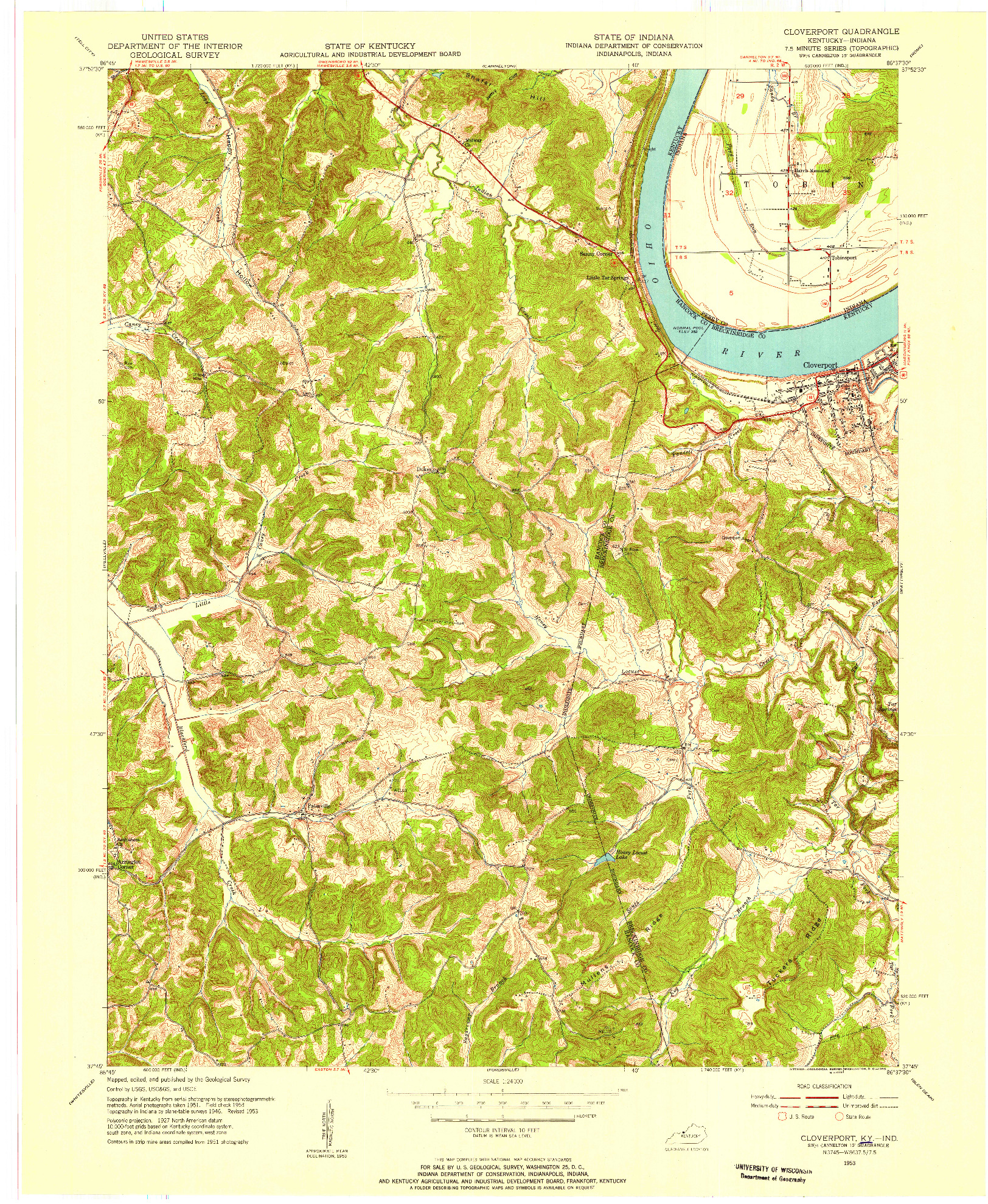 USGS 1:24000-SCALE QUADRANGLE FOR CLOVERPORT, KY 1953