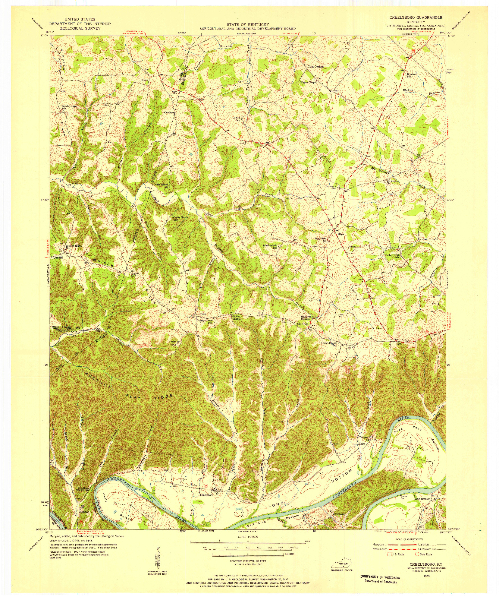 USGS 1:24000-SCALE QUADRANGLE FOR CREELSBORO, KY 1953