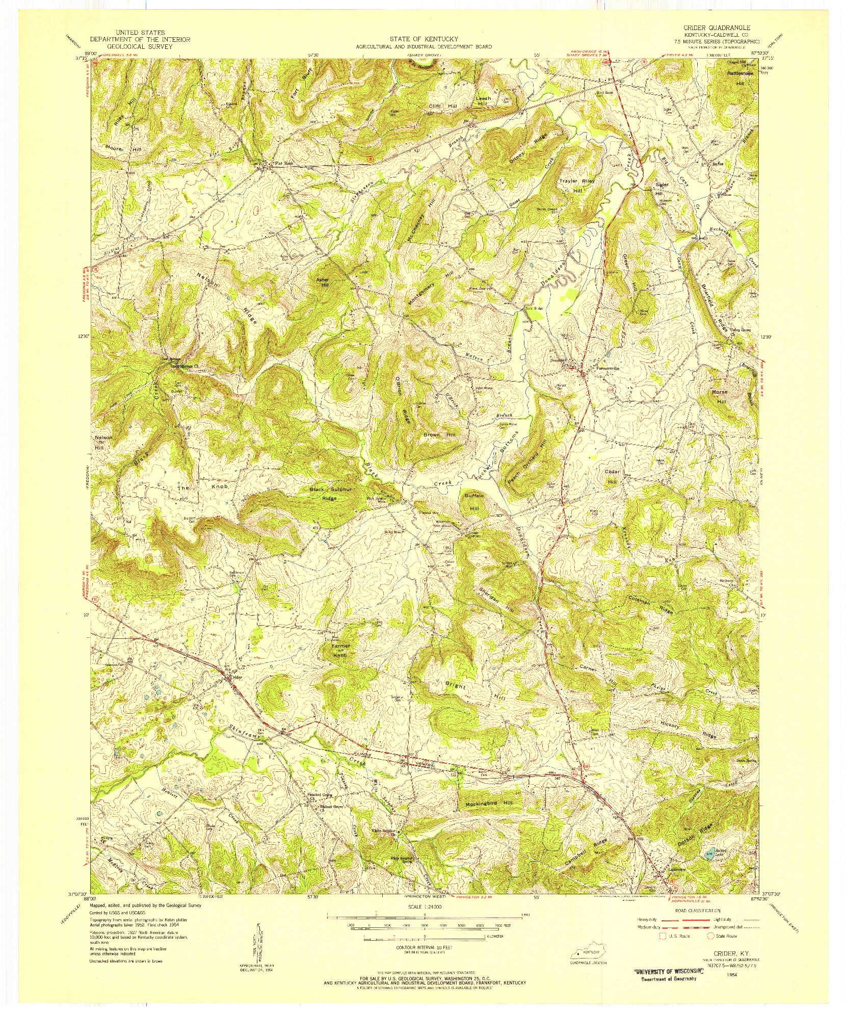 USGS 1:24000-SCALE QUADRANGLE FOR CRIDER, KY 1954