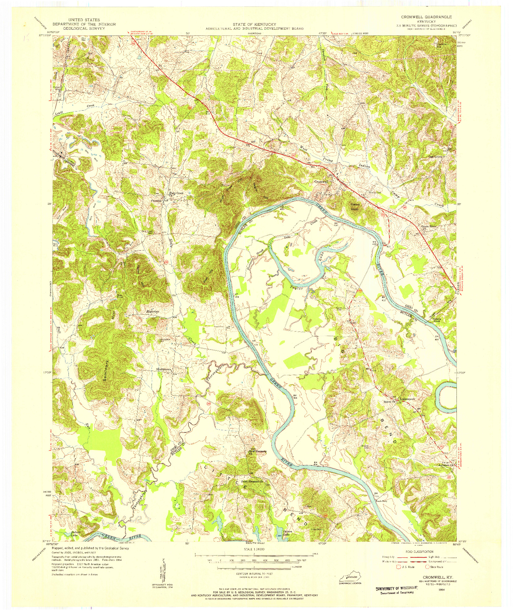 USGS 1:24000-SCALE QUADRANGLE FOR CROMWELL, KY 1954