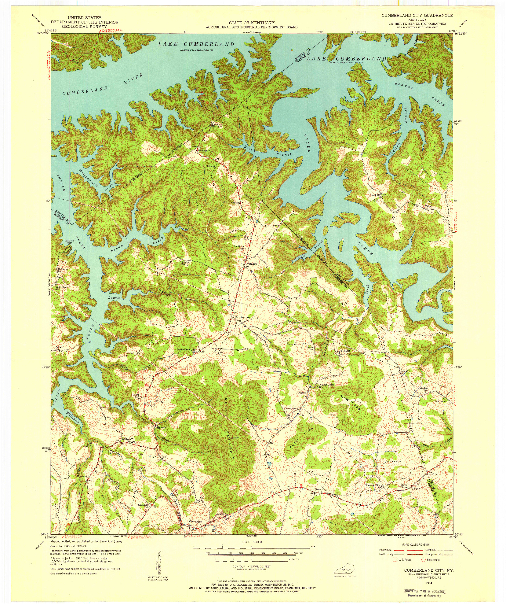 USGS 1:24000-SCALE QUADRANGLE FOR CUMBERLAND CITY, KY 1954