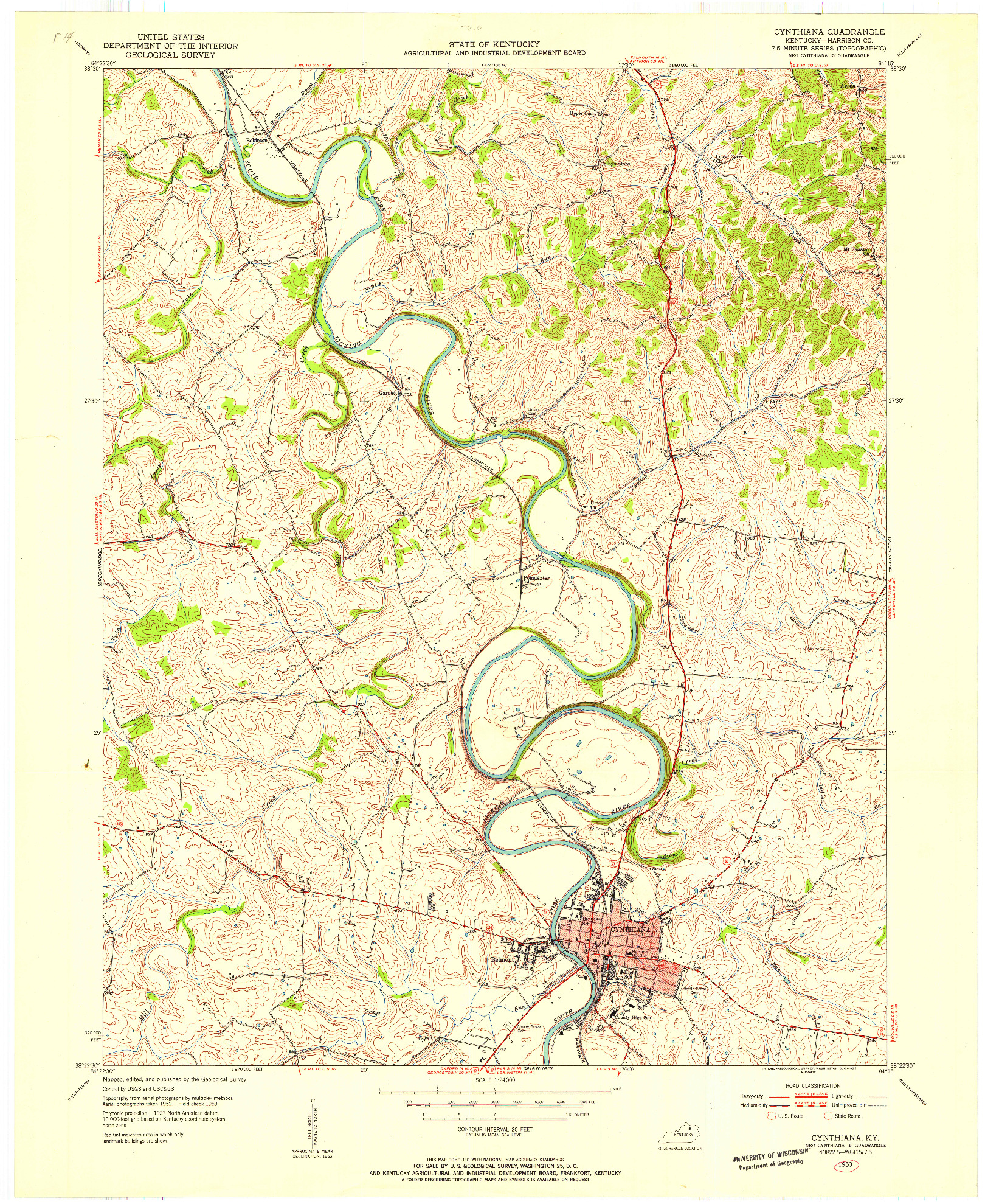 USGS 1:24000-SCALE QUADRANGLE FOR CYNTHIANA, KY 1953