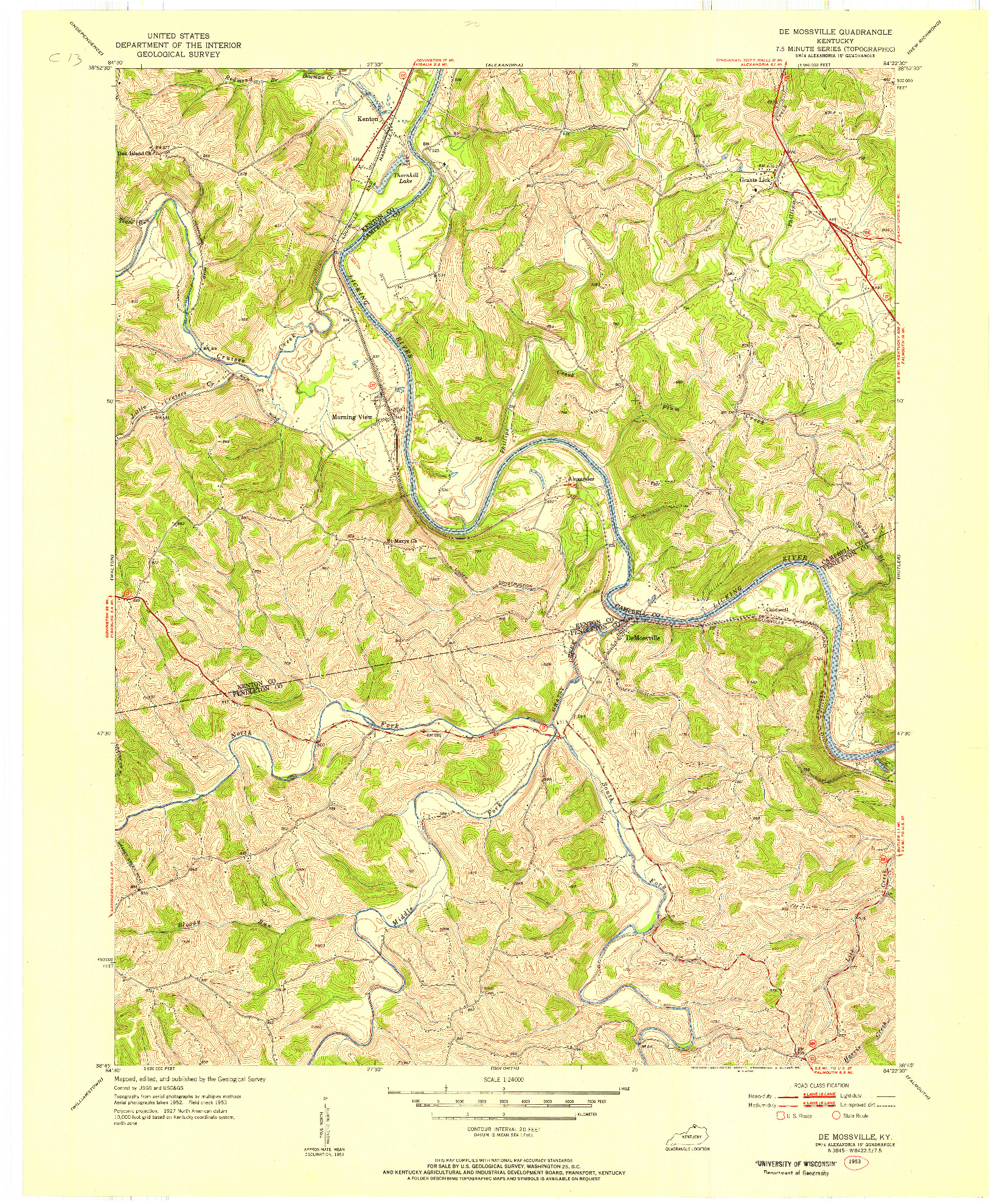 USGS 1:24000-SCALE QUADRANGLE FOR DE MOSSVILLE, KY 1953