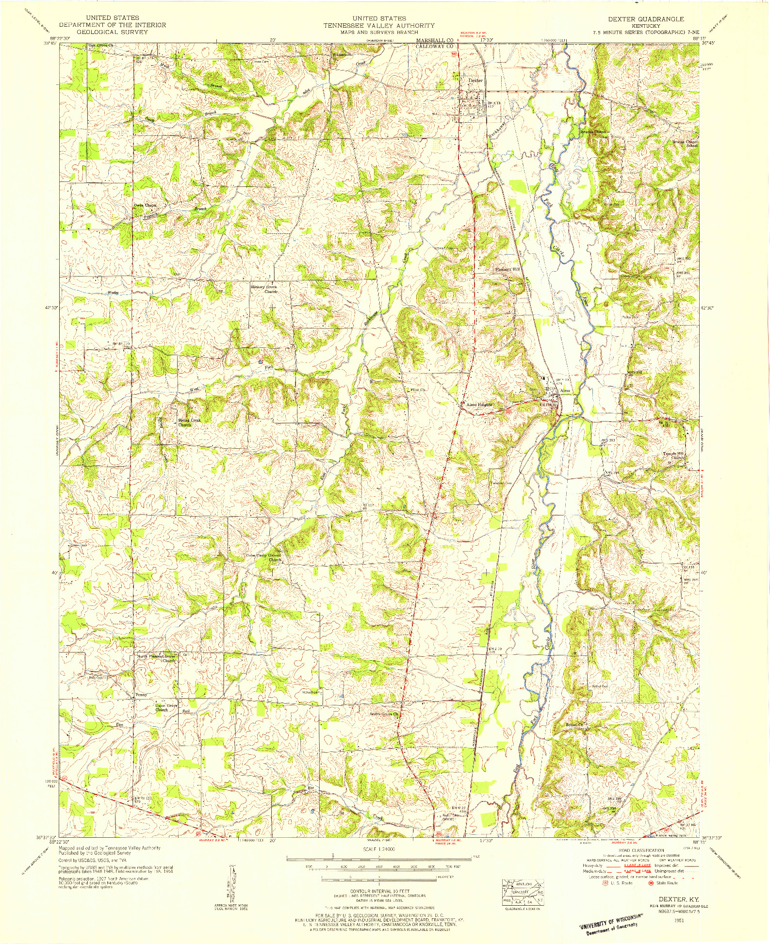 USGS 1:24000-SCALE QUADRANGLE FOR DEXTER, KY 1951