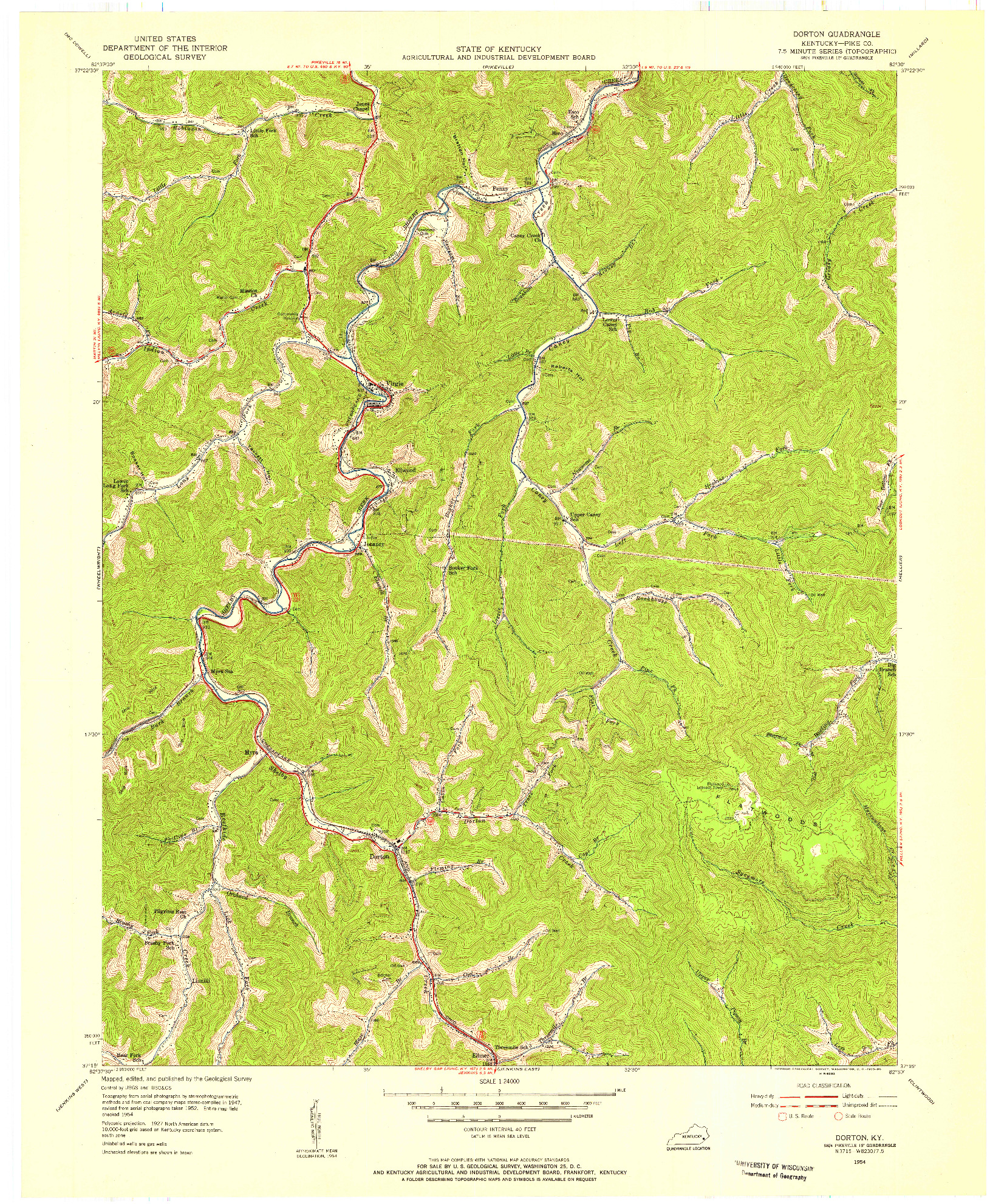USGS 1:24000-SCALE QUADRANGLE FOR DORTON, KY 1954