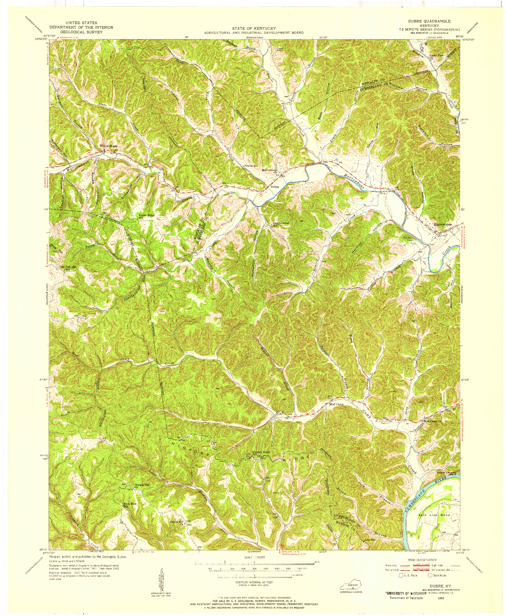 USGS 1:24000-SCALE QUADRANGLE FOR DUBRE, KY 1953