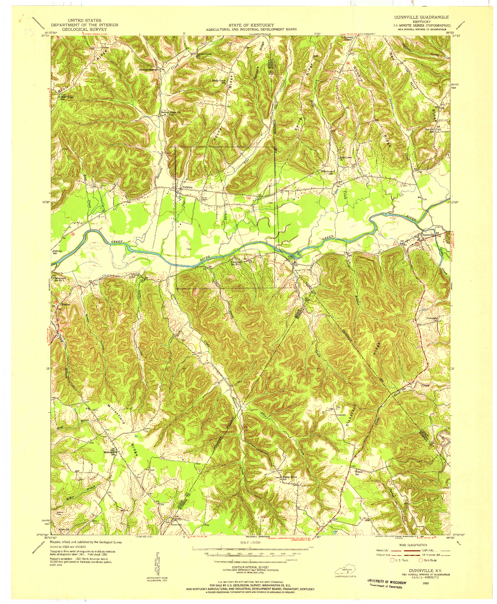 USGS 1:24000-SCALE QUADRANGLE FOR DUNNVILLE, KY 1953