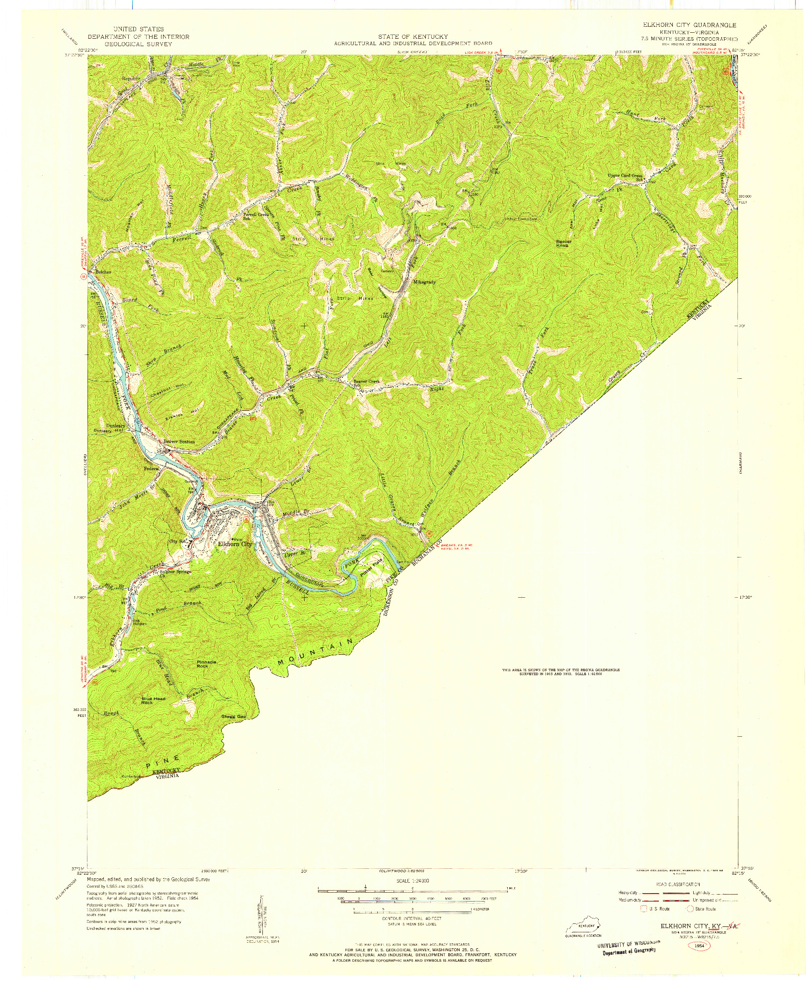 USGS 1:24000-SCALE QUADRANGLE FOR ELKHORN CITY, KY 1954