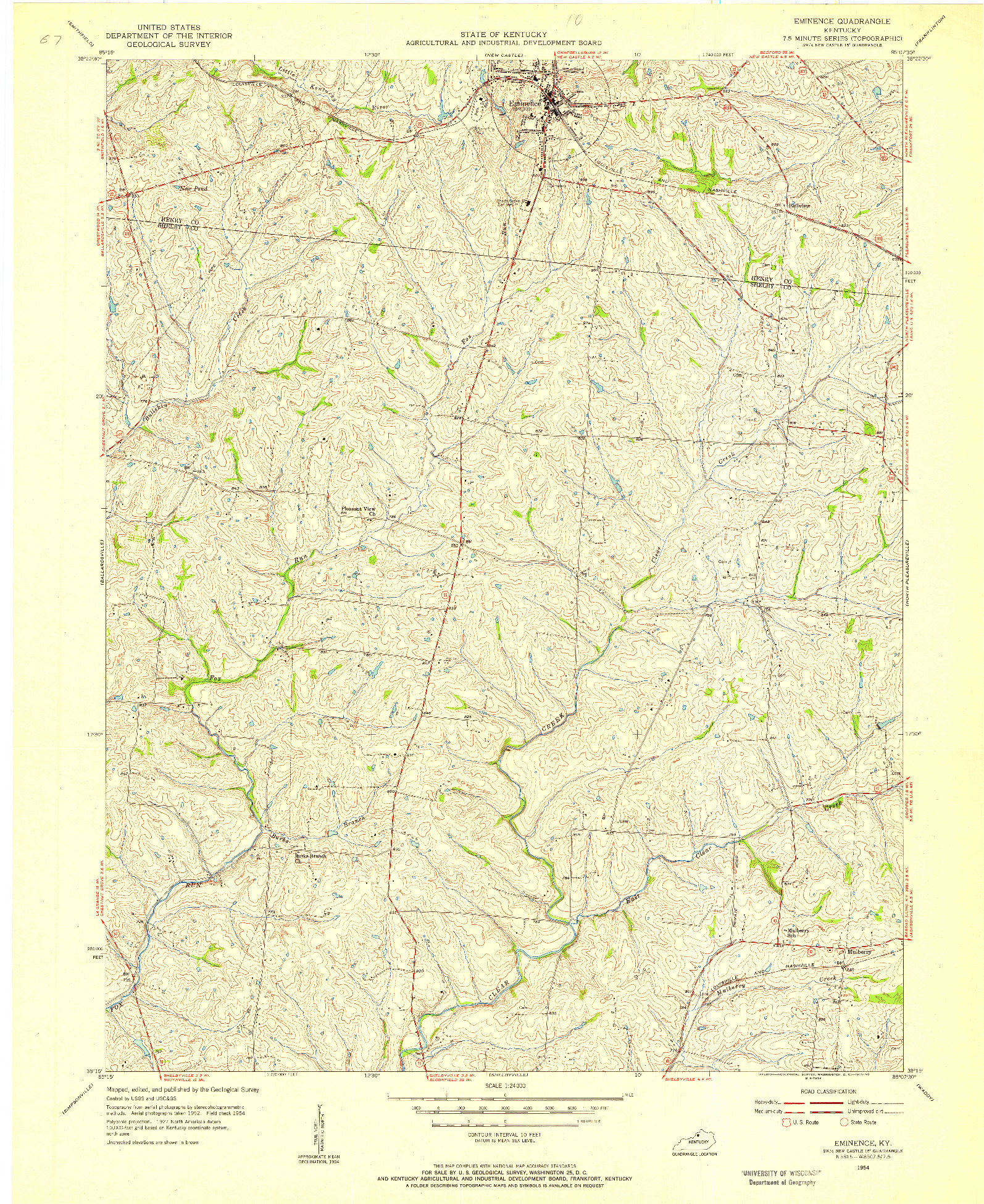 USGS 1:24000-SCALE QUADRANGLE FOR EMINENCE, KY 1954