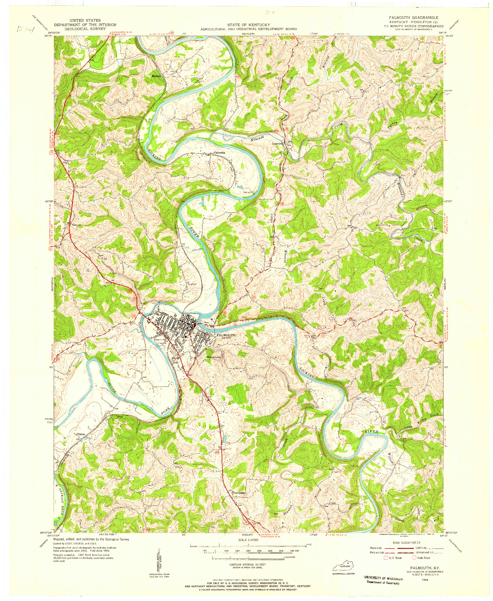 USGS 1:24000-SCALE QUADRANGLE FOR FALMOUTH, KY 1954