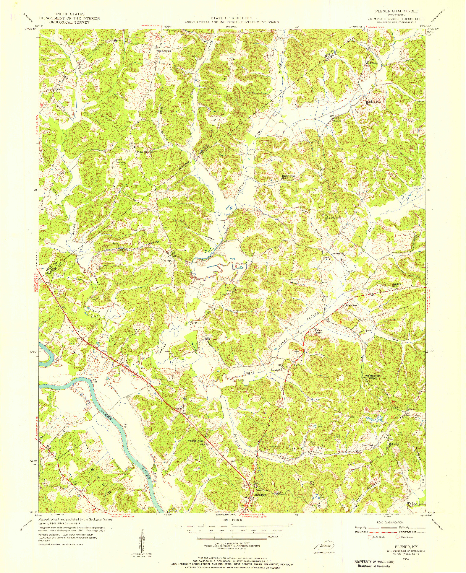 USGS 1:24000-SCALE QUADRANGLE FOR FLENER, KY 1954