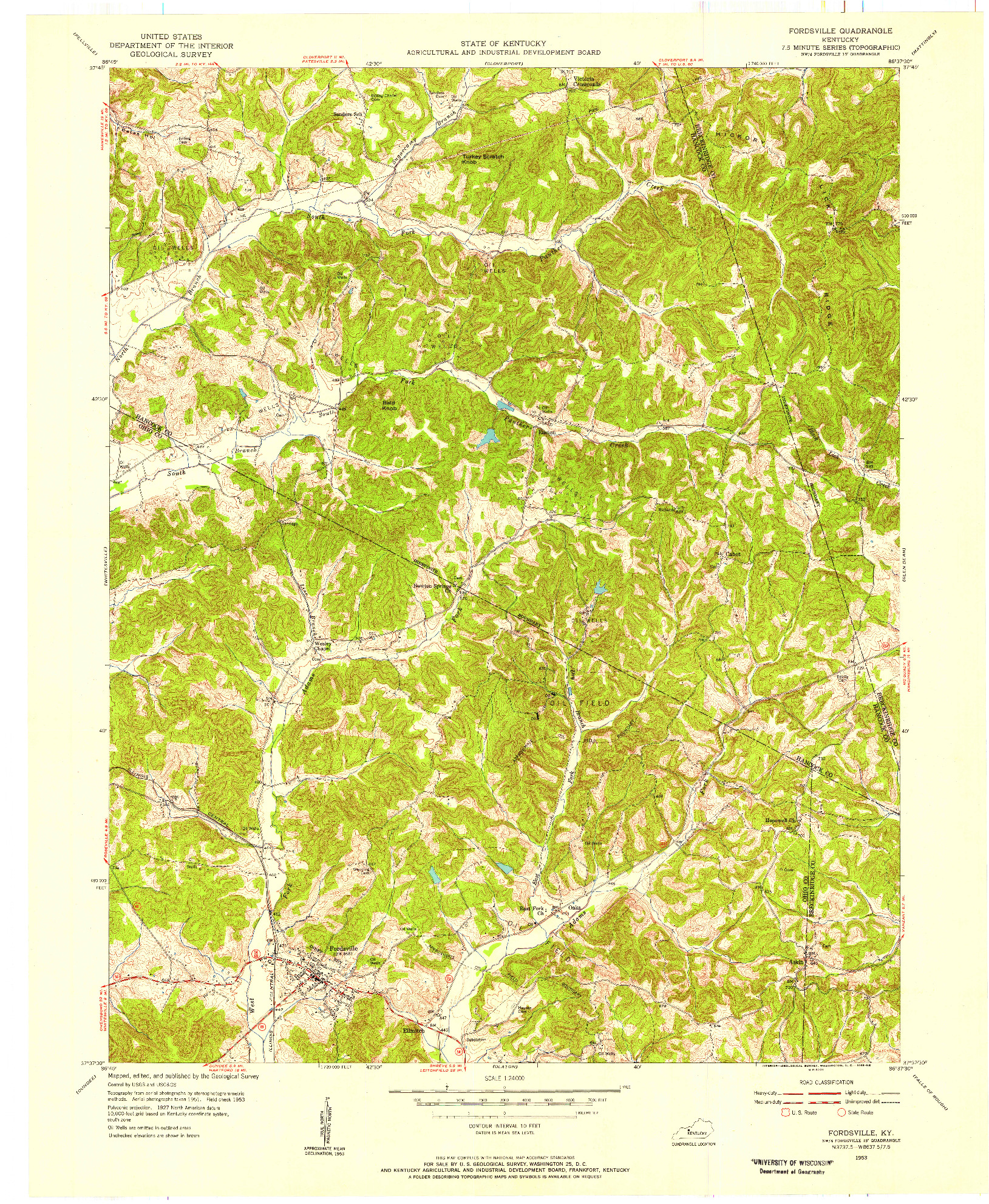 USGS 1:24000-SCALE QUADRANGLE FOR FORDSVILLE, KY 1953