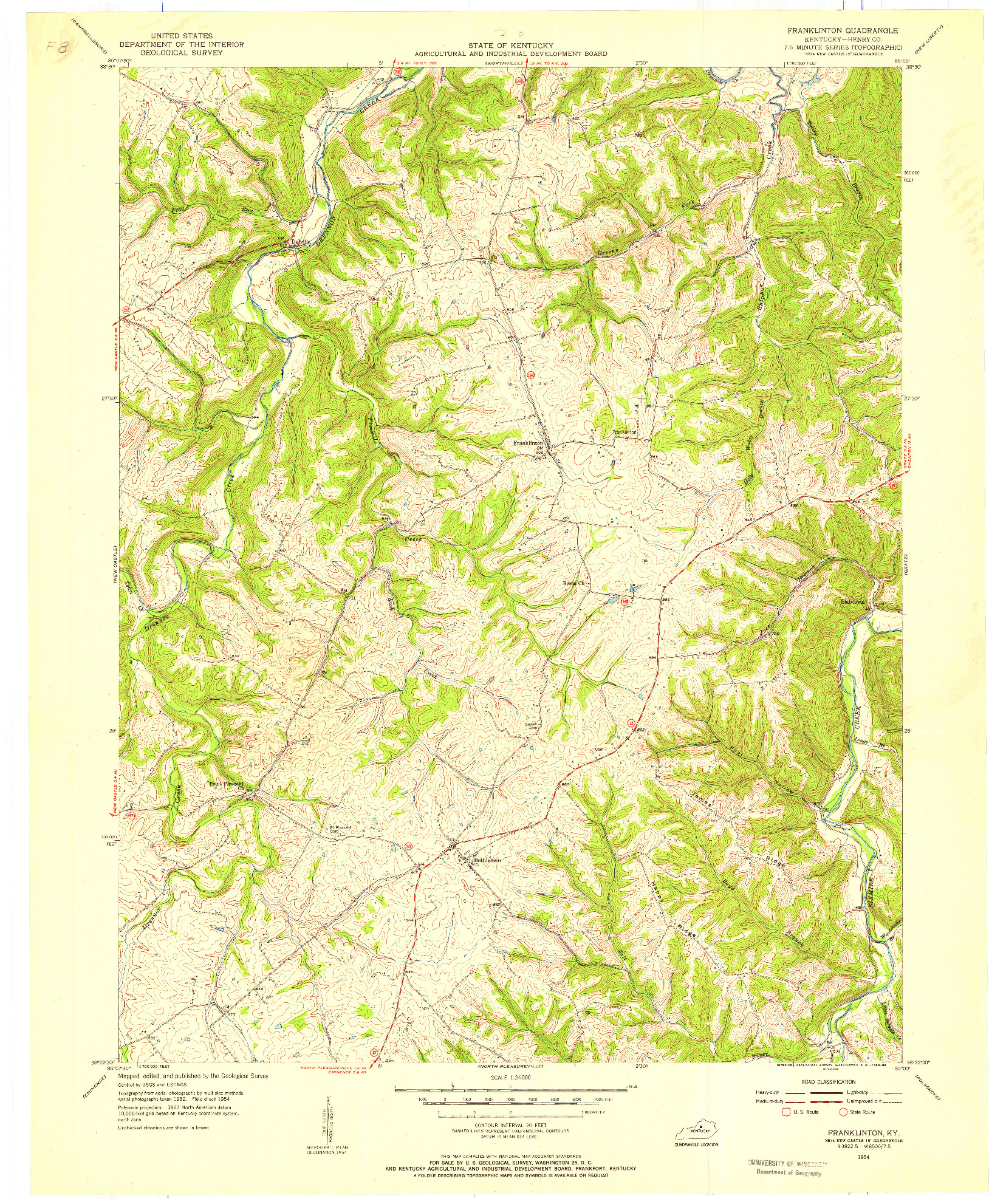 USGS 1:24000-SCALE QUADRANGLE FOR FRANKLINTON, KY 1954