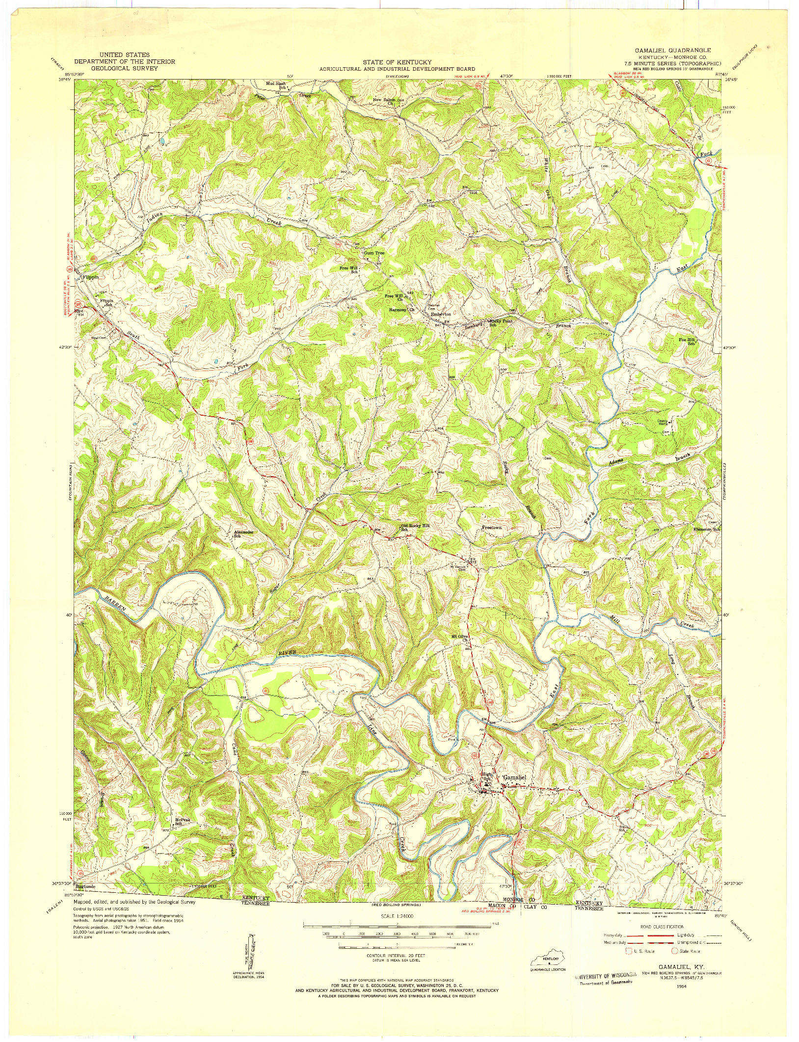 USGS 1:24000-SCALE QUADRANGLE FOR GAMALIEL, KY 1954