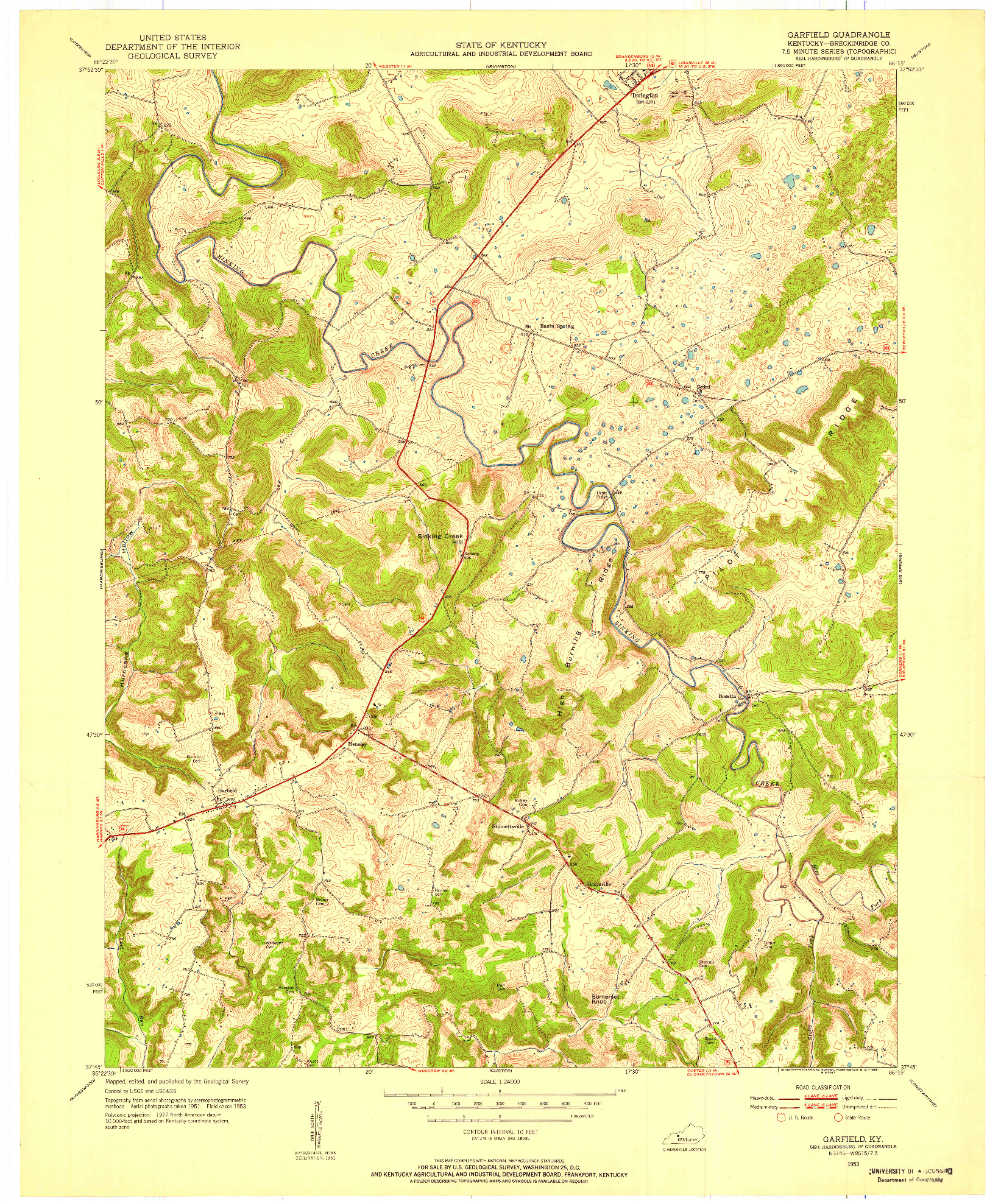 USGS 1:24000-SCALE QUADRANGLE FOR GARFIELD, KY 1953