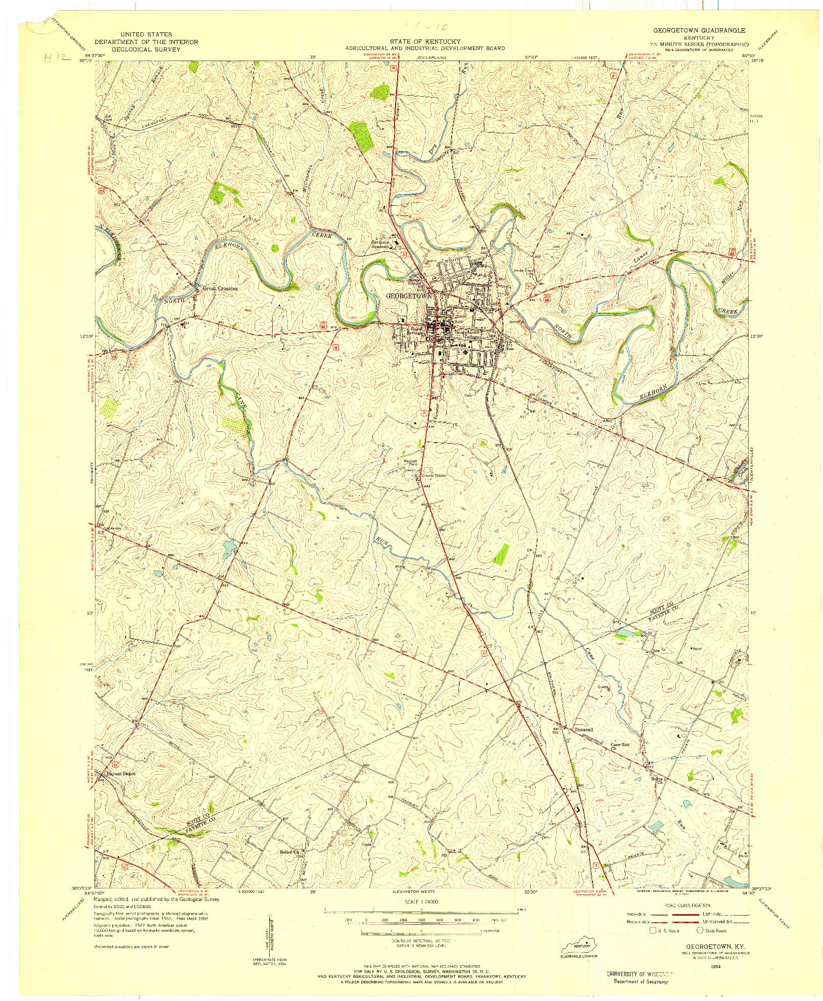 USGS 1:24000-SCALE QUADRANGLE FOR GEORGETOWN, KY 1954