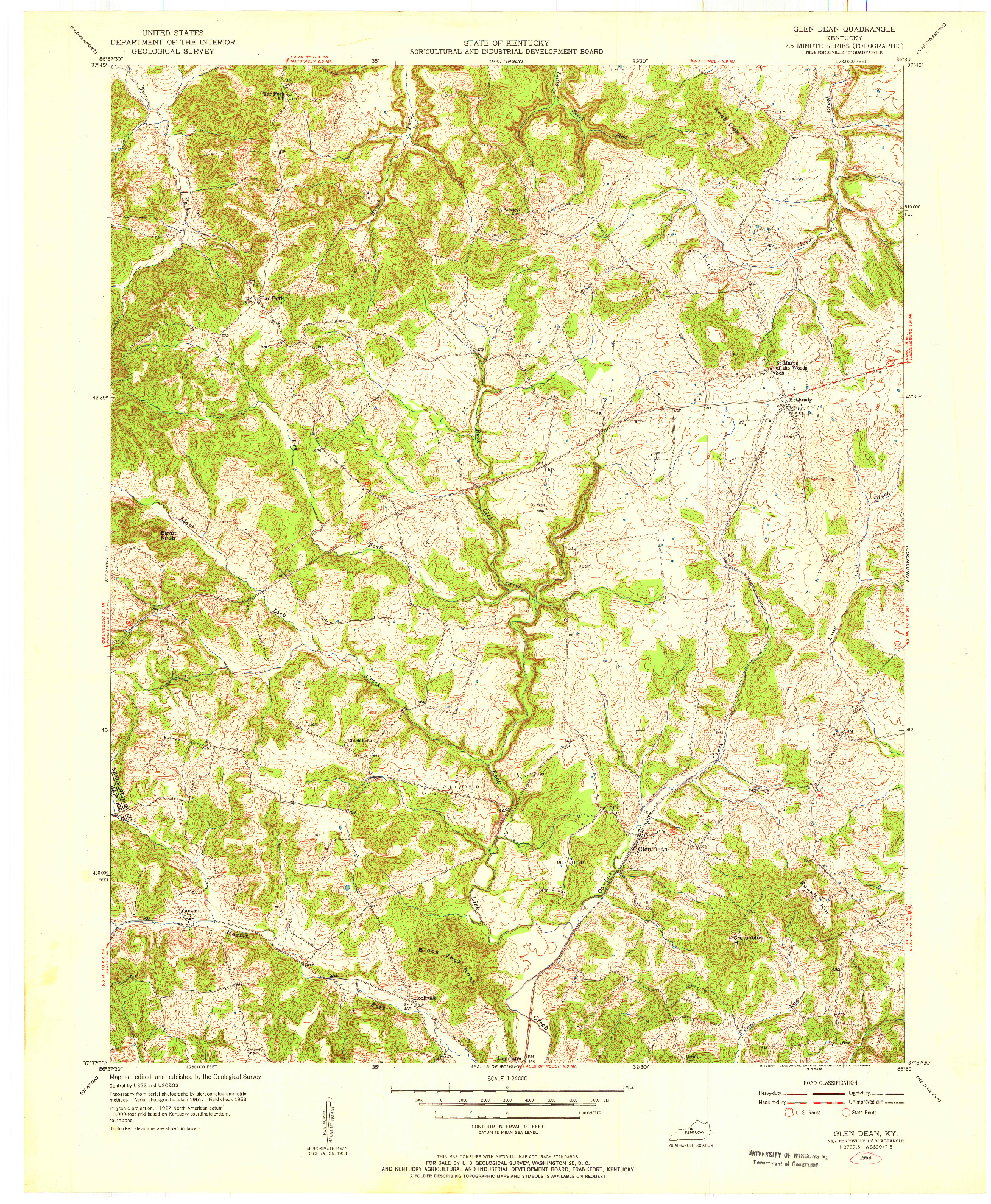 USGS 1:24000-SCALE QUADRANGLE FOR GLEN DEAN, KY 1953