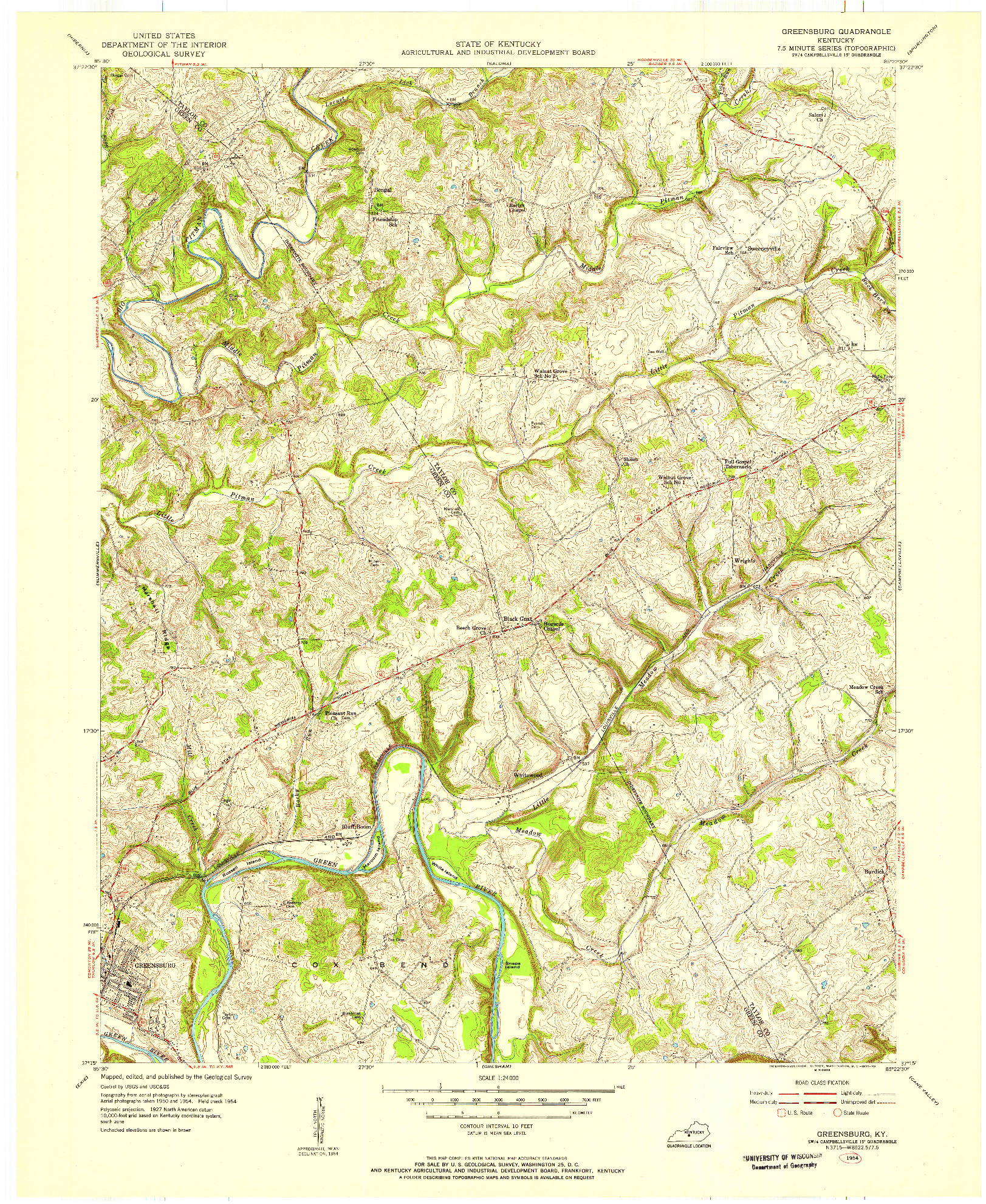 USGS 1:24000-SCALE QUADRANGLE FOR GREENSBURG, KY 1954